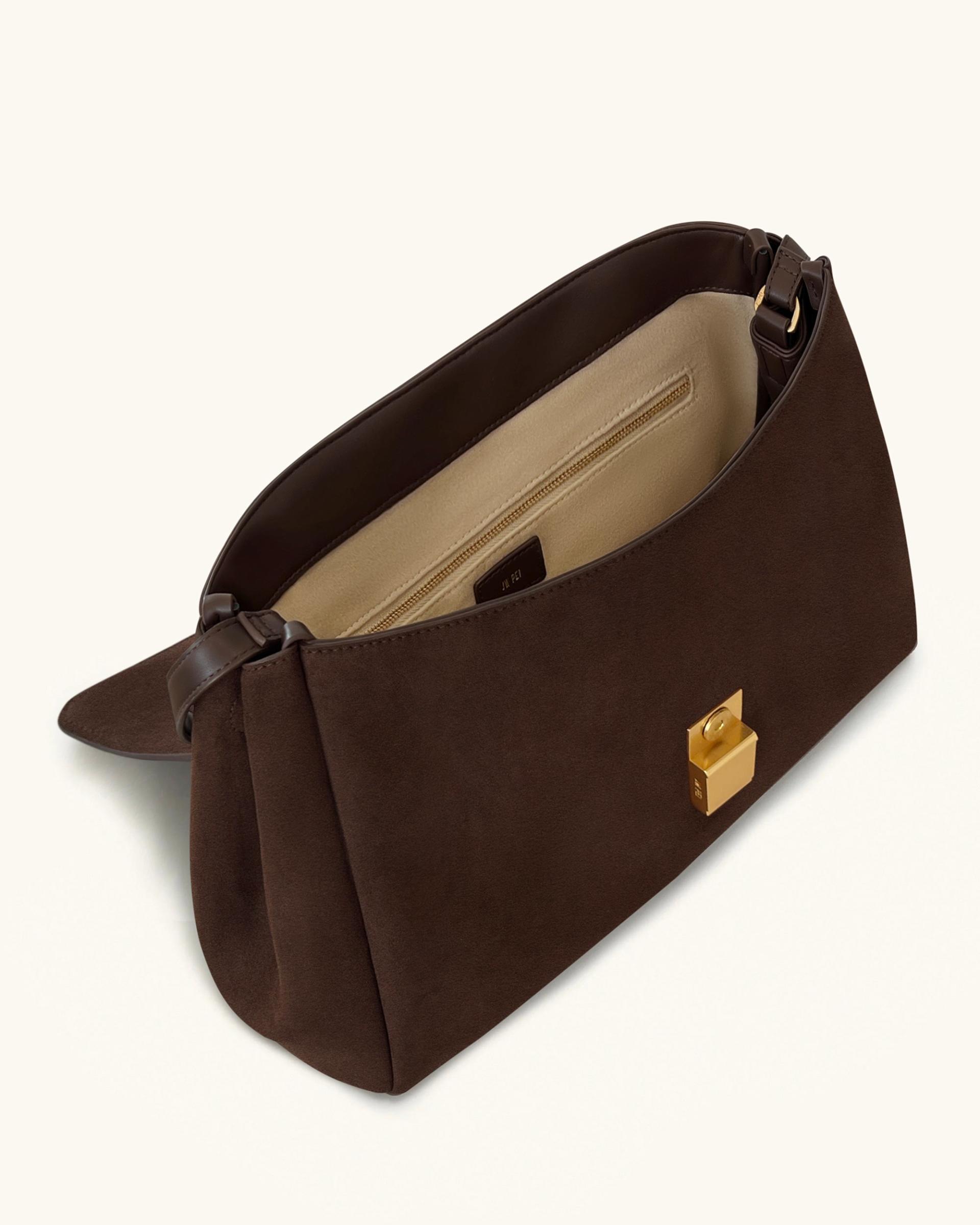 Hilary Faux Suede Shoulder Bag - Dark Brown 4