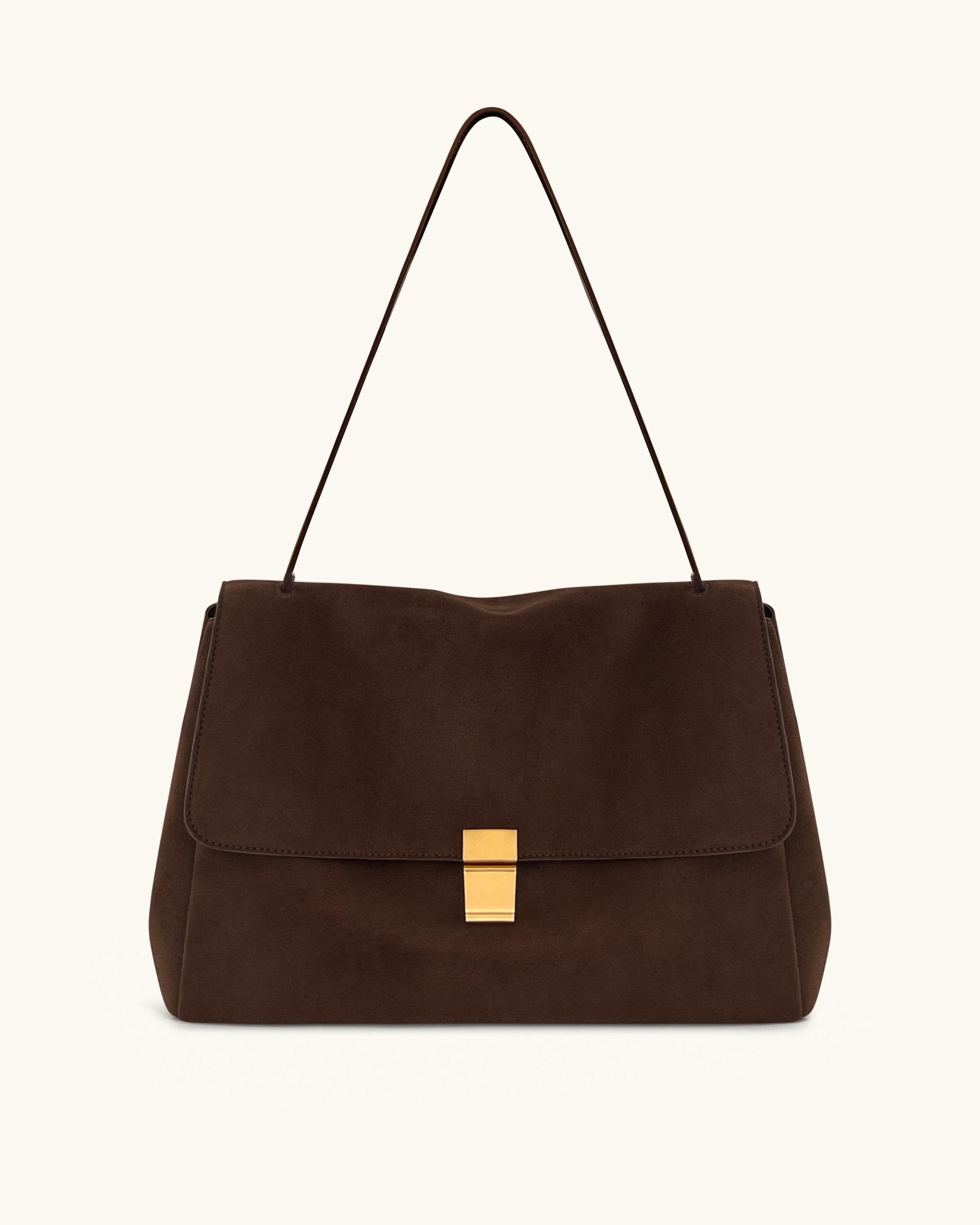 Hilary Faux Suede Shoulder Bag - Dark Brown