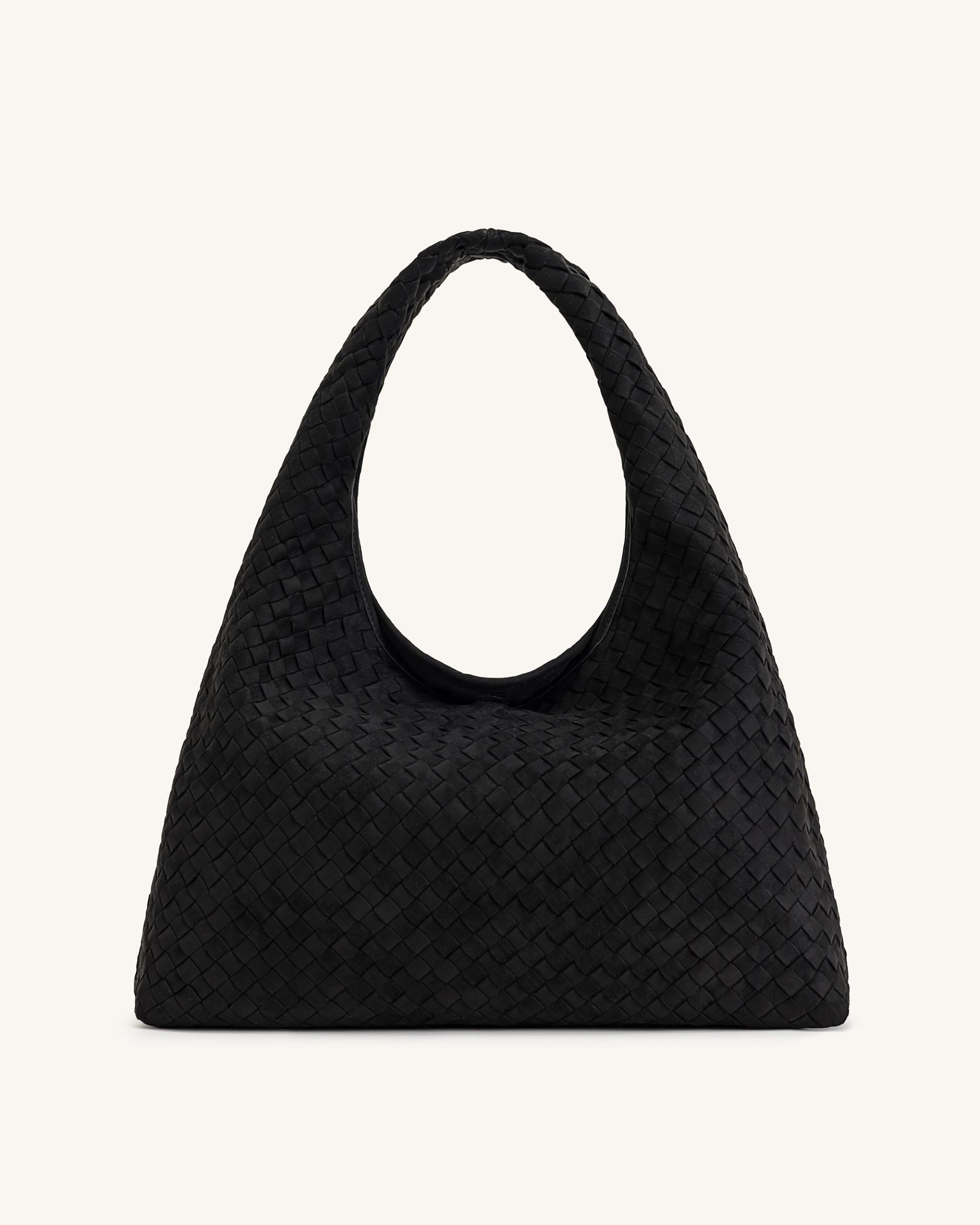 Iaura Faux Suede Woven Shoulder Bag - Black 4