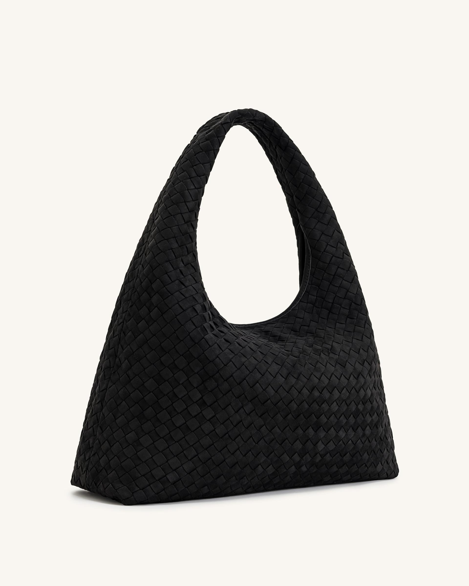 Iaura Faux Suede Woven Shoulder Bag - Black 3