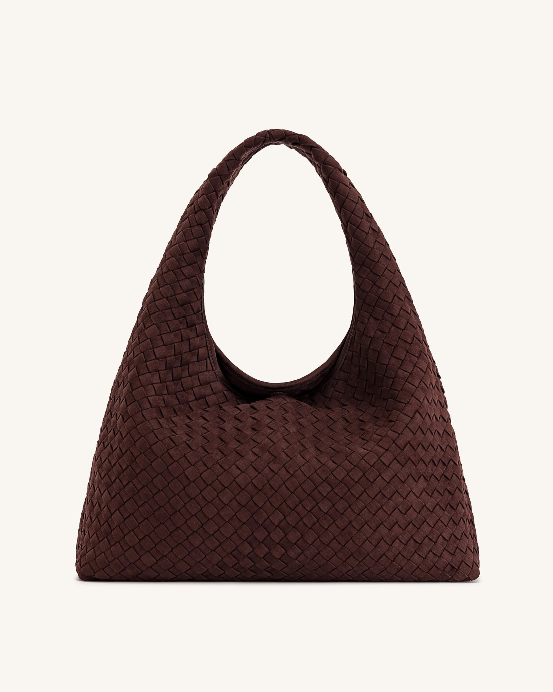 Iaura Faux Suede Woven Shoulder Bag - Dark Brown 3
