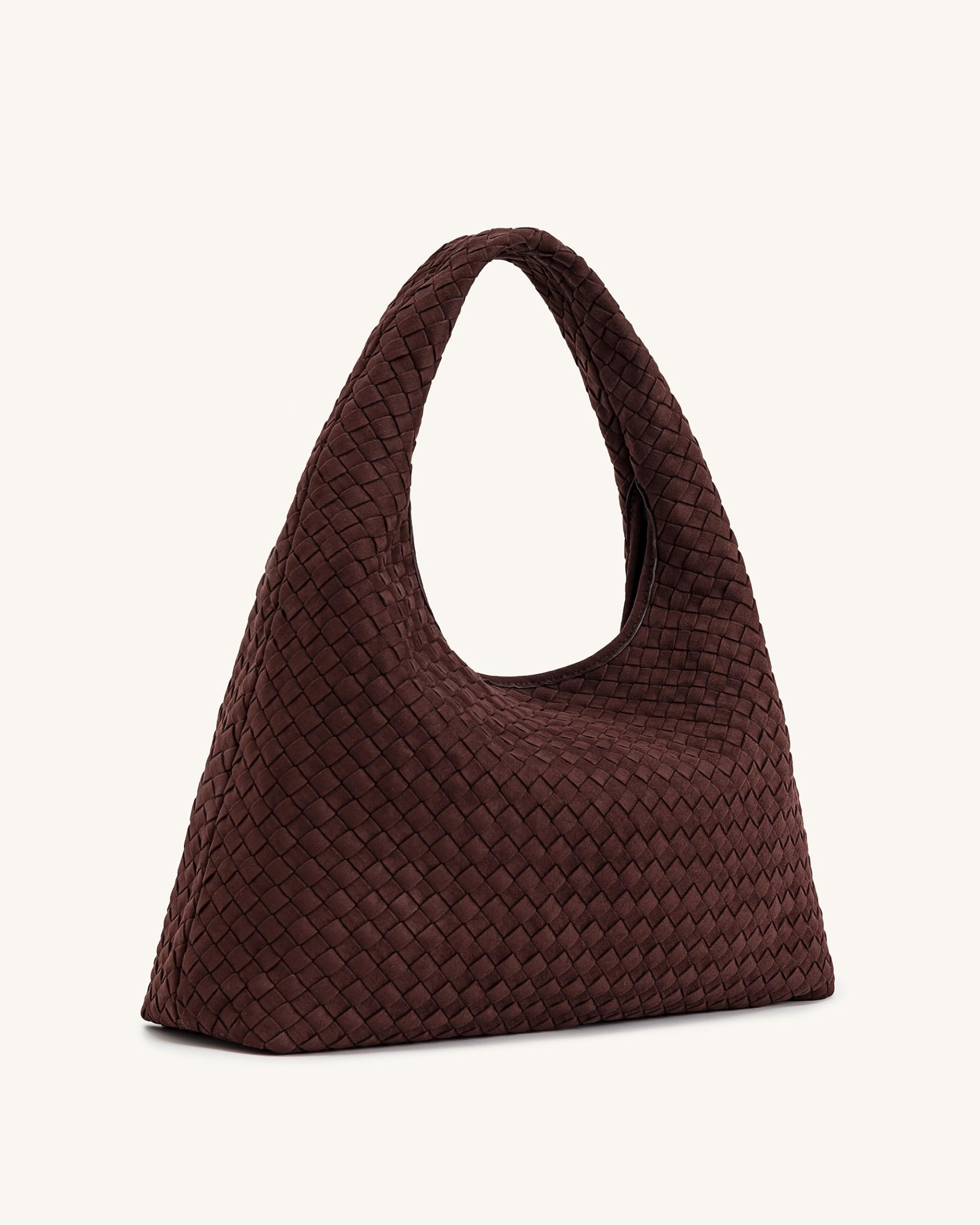 Iaura Faux Suede Woven Shoulder Bag - Dark Brown 2