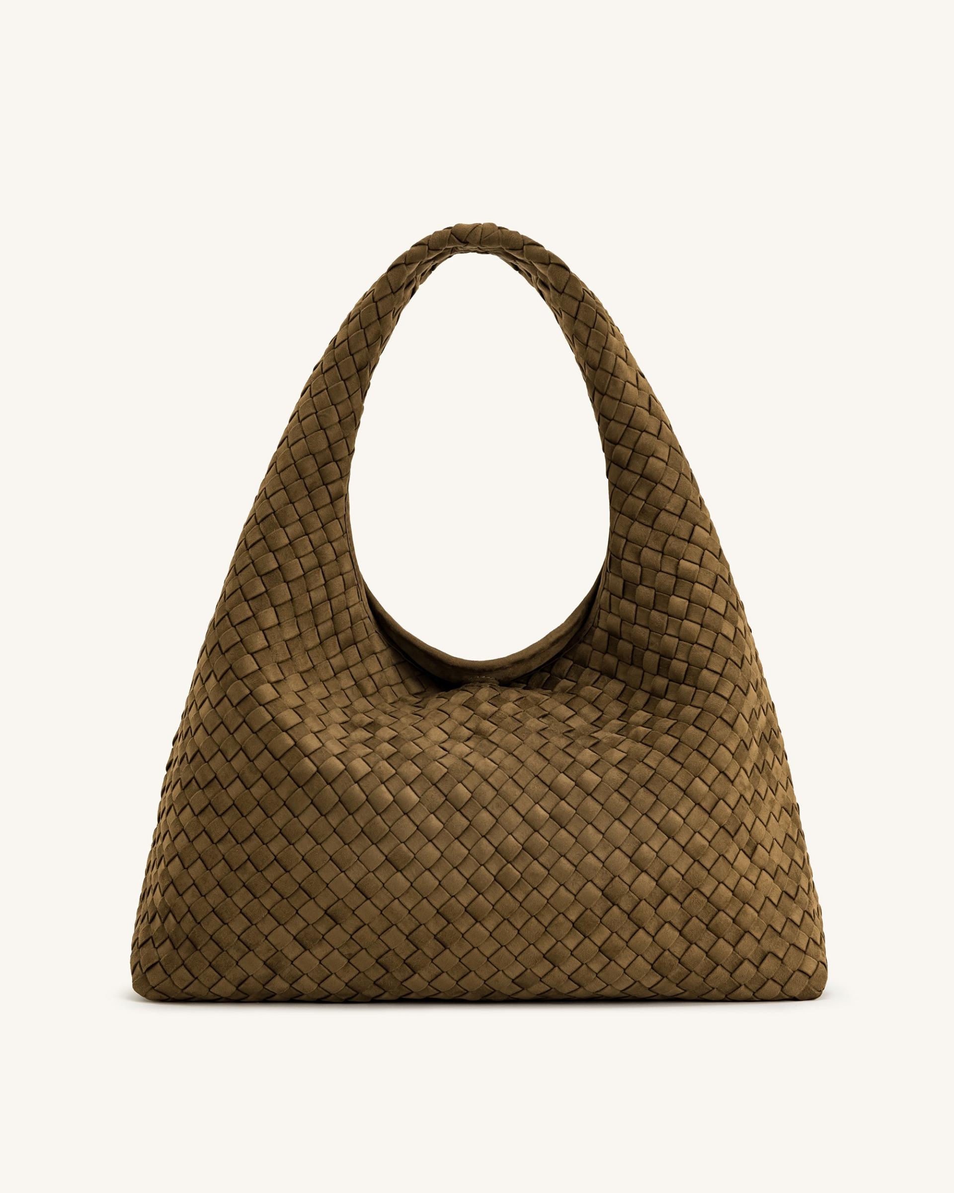 Iaura Faux Suede Woven Shoulder Bag - Olive Green 3