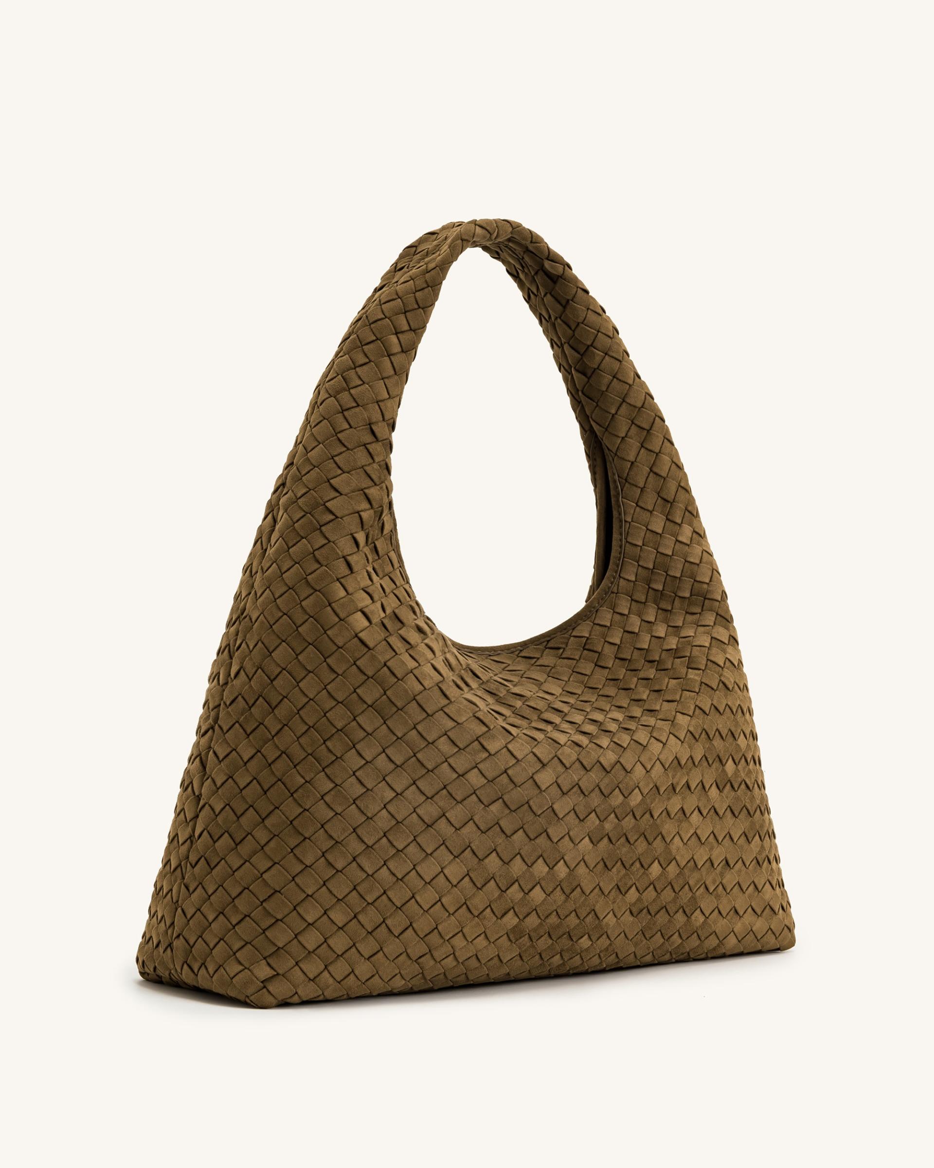 Iaura Faux Suede Woven Shoulder Bag - Olive Green 2