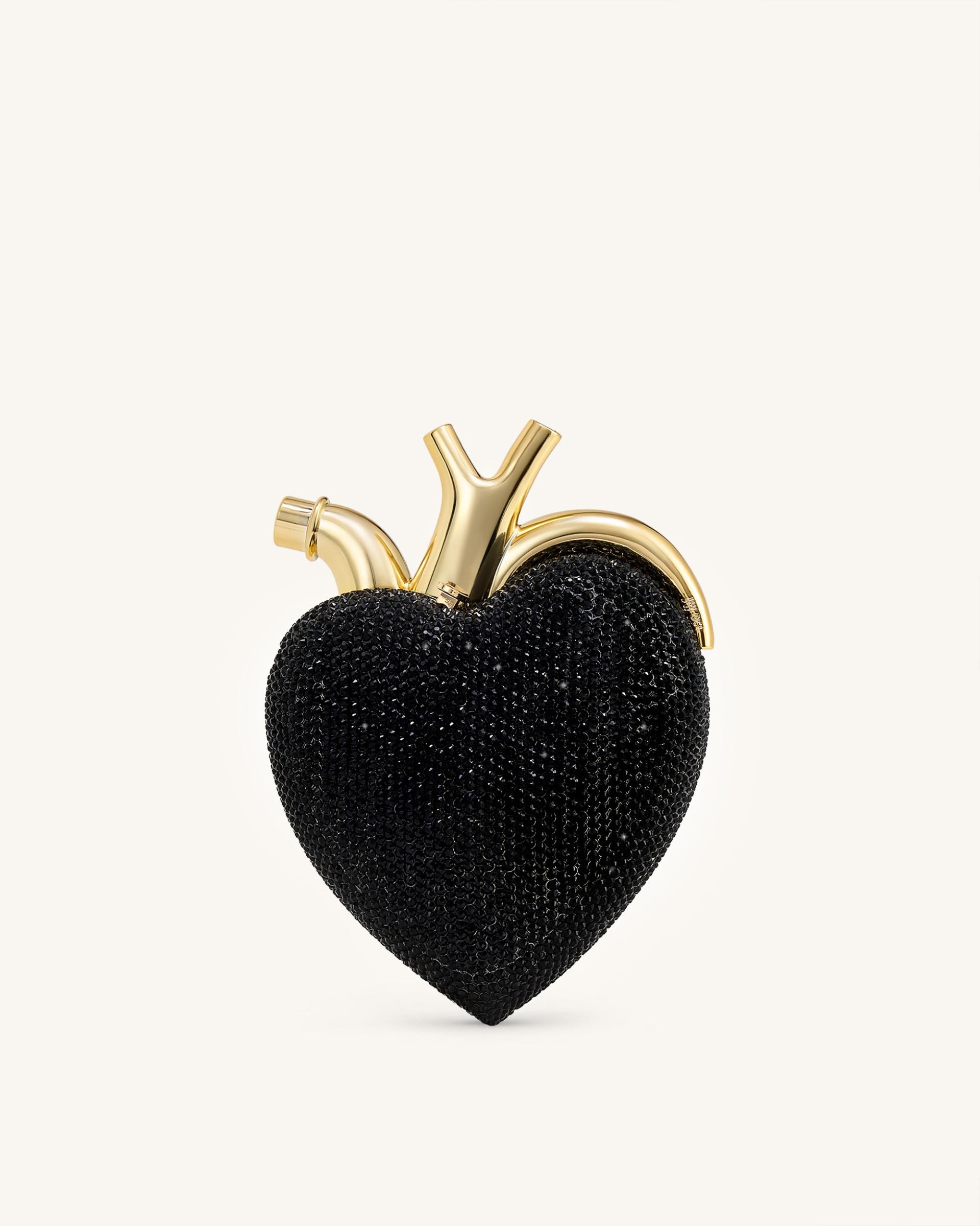 Maren Artificial Crystal Heart Shaped Bag - Black Gold 4
