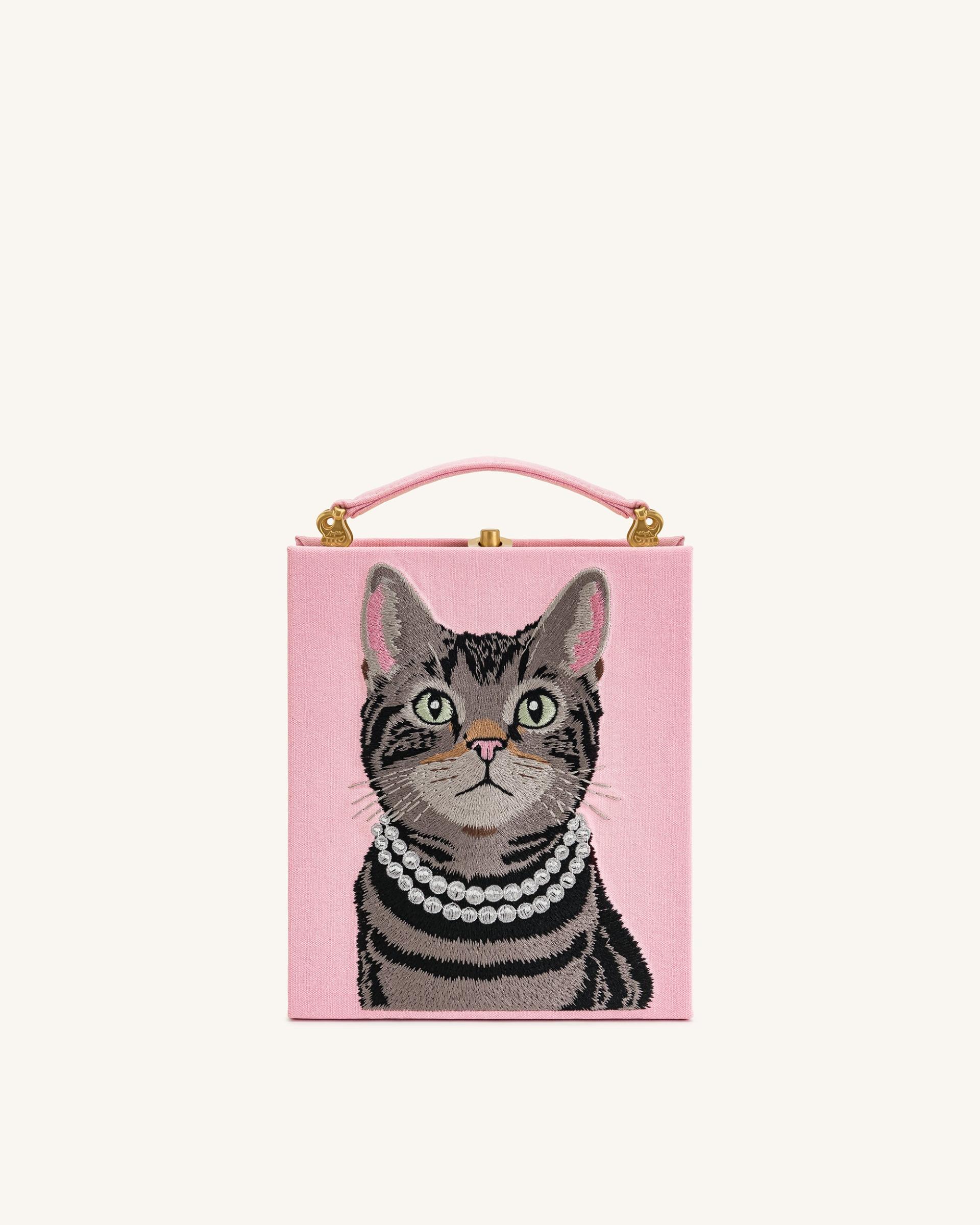 Taya Tabby Cat Pattern Book Shape Clutch Bag - Pink