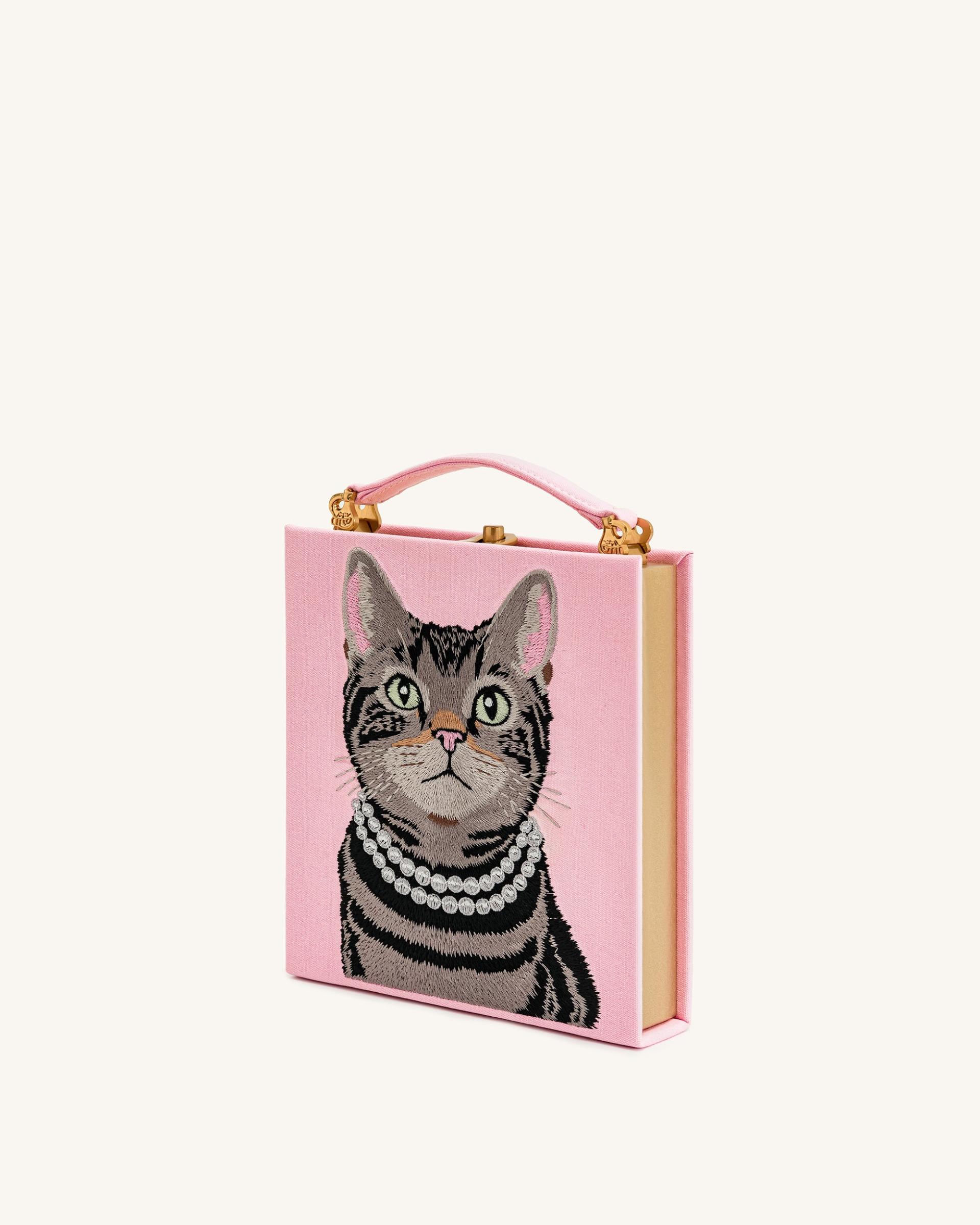 Taya Tabby Cat Pattern Book Shape Clutch Bag - Pink 2