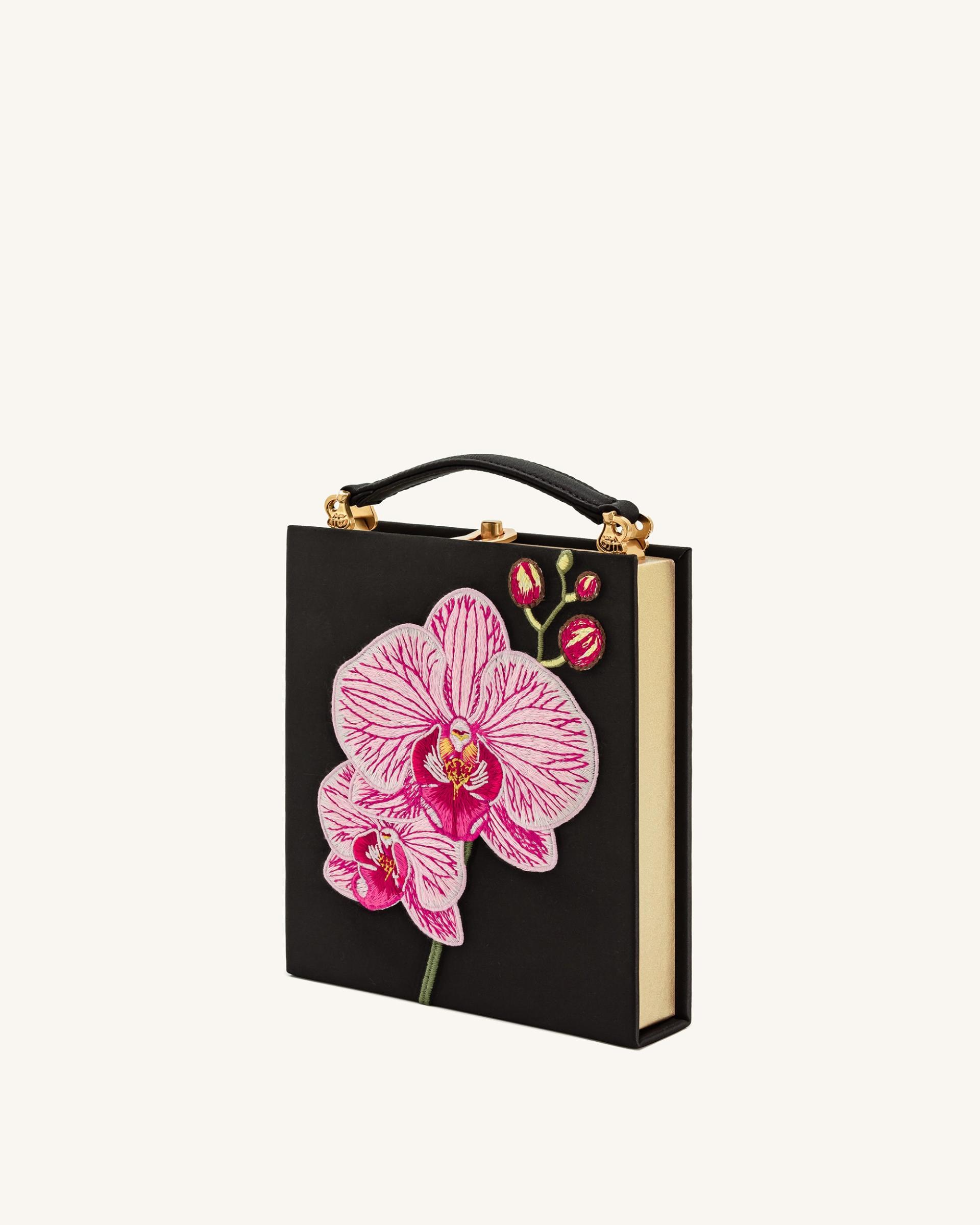 Taya Orchid Motif  Book Shape Clutch Bag - Black 2
