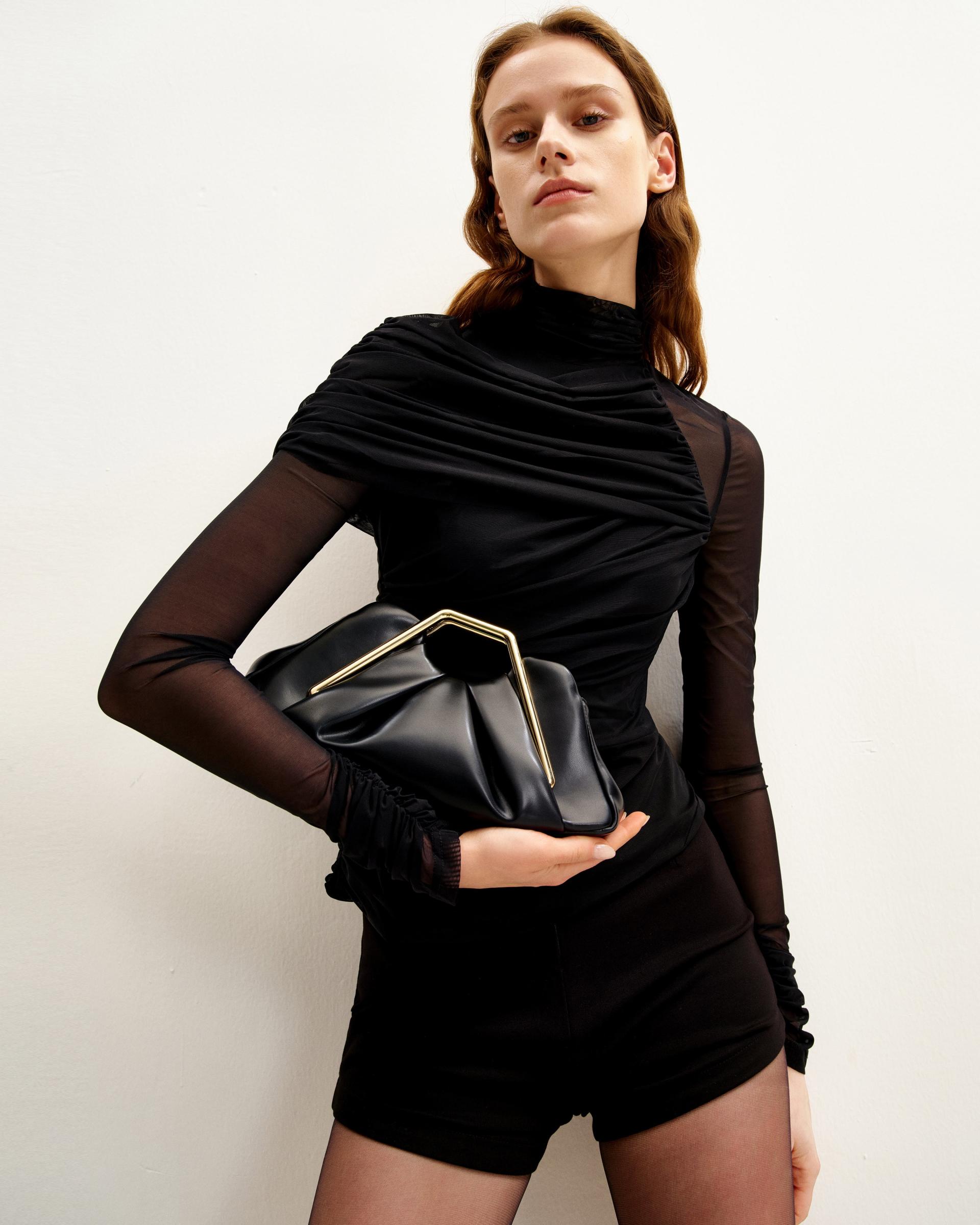 Lila Metal Frame Clutch - Black 2