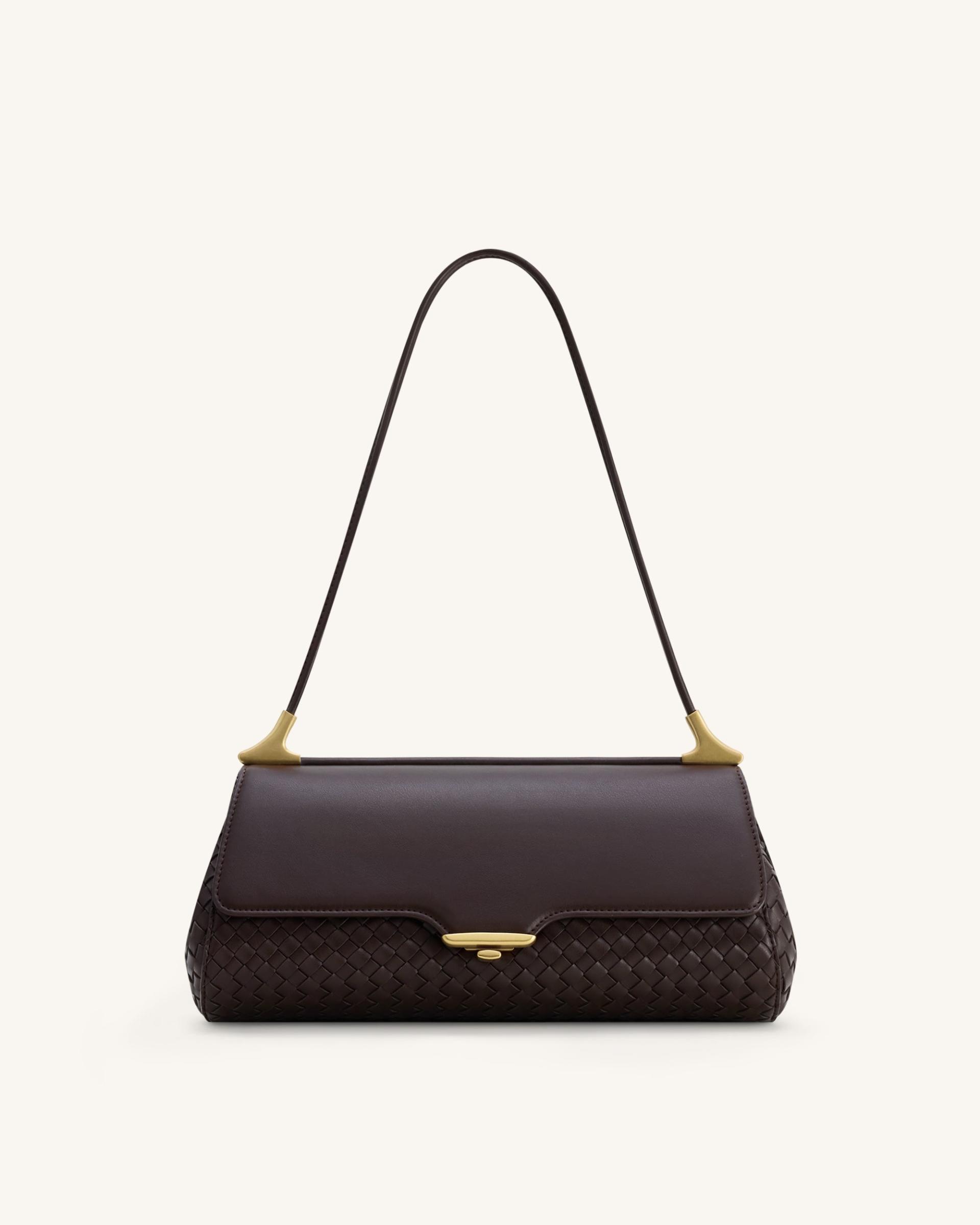 Eloise Woven Shoulder Bag - Dark Brown