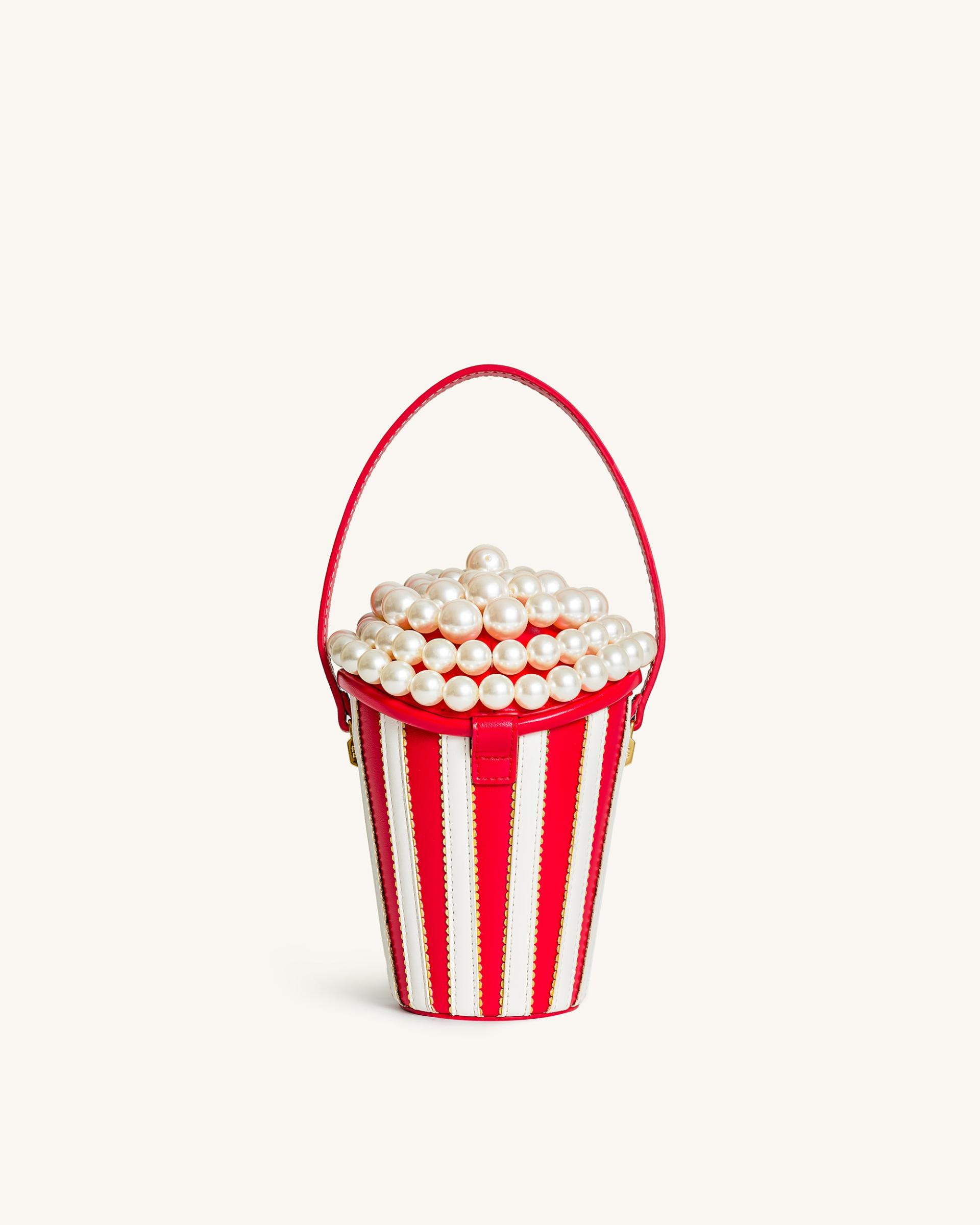 Skylar Faux Pearl Embellished Bucket Bag - Red 3