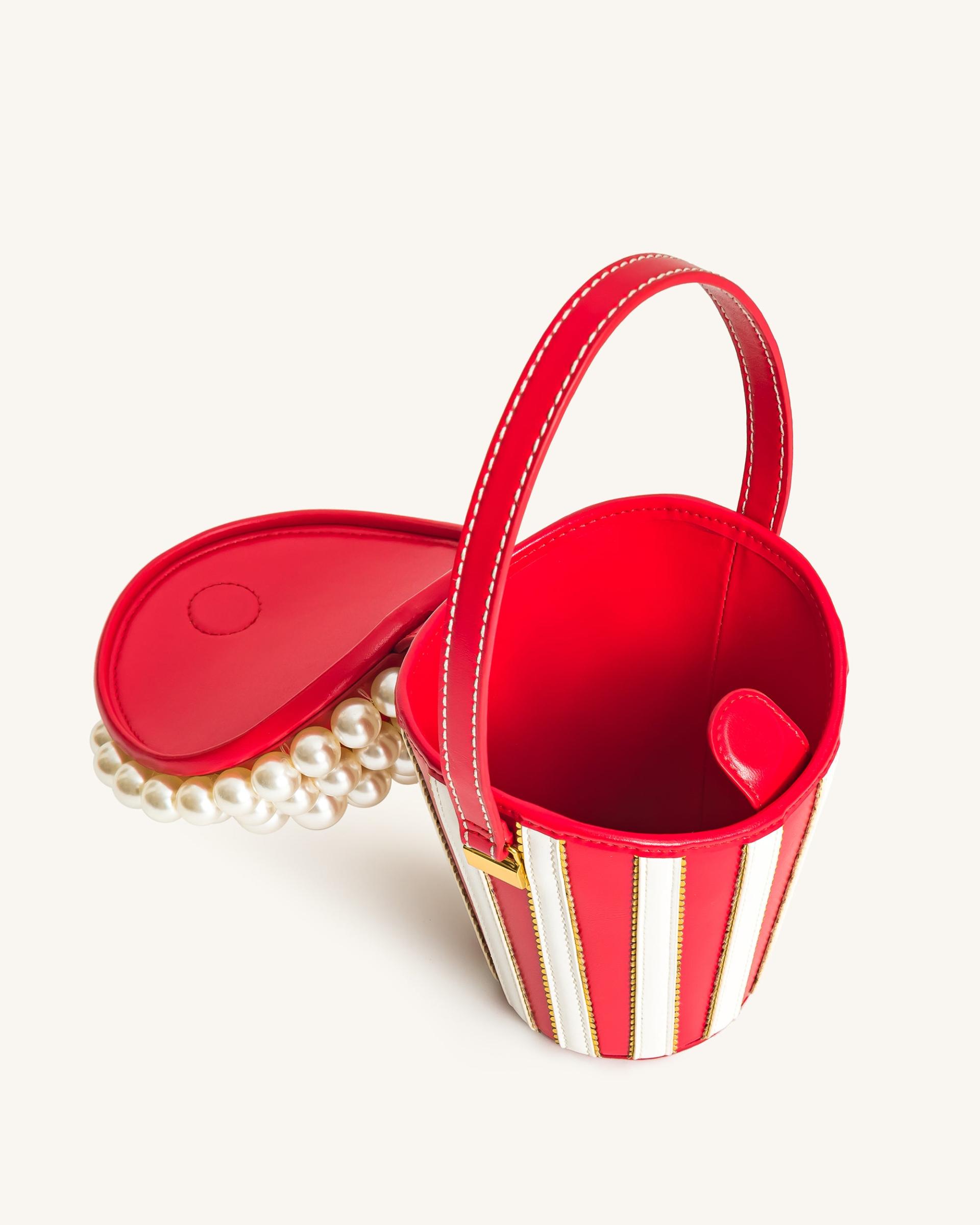 Skylar Faux Pearl Embellished Bucket Bag - Red 4