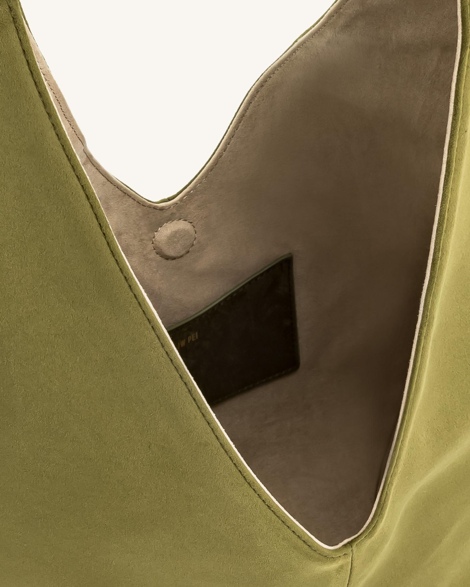Dara Faux Suede Hobo Bag - Dark Olive 4