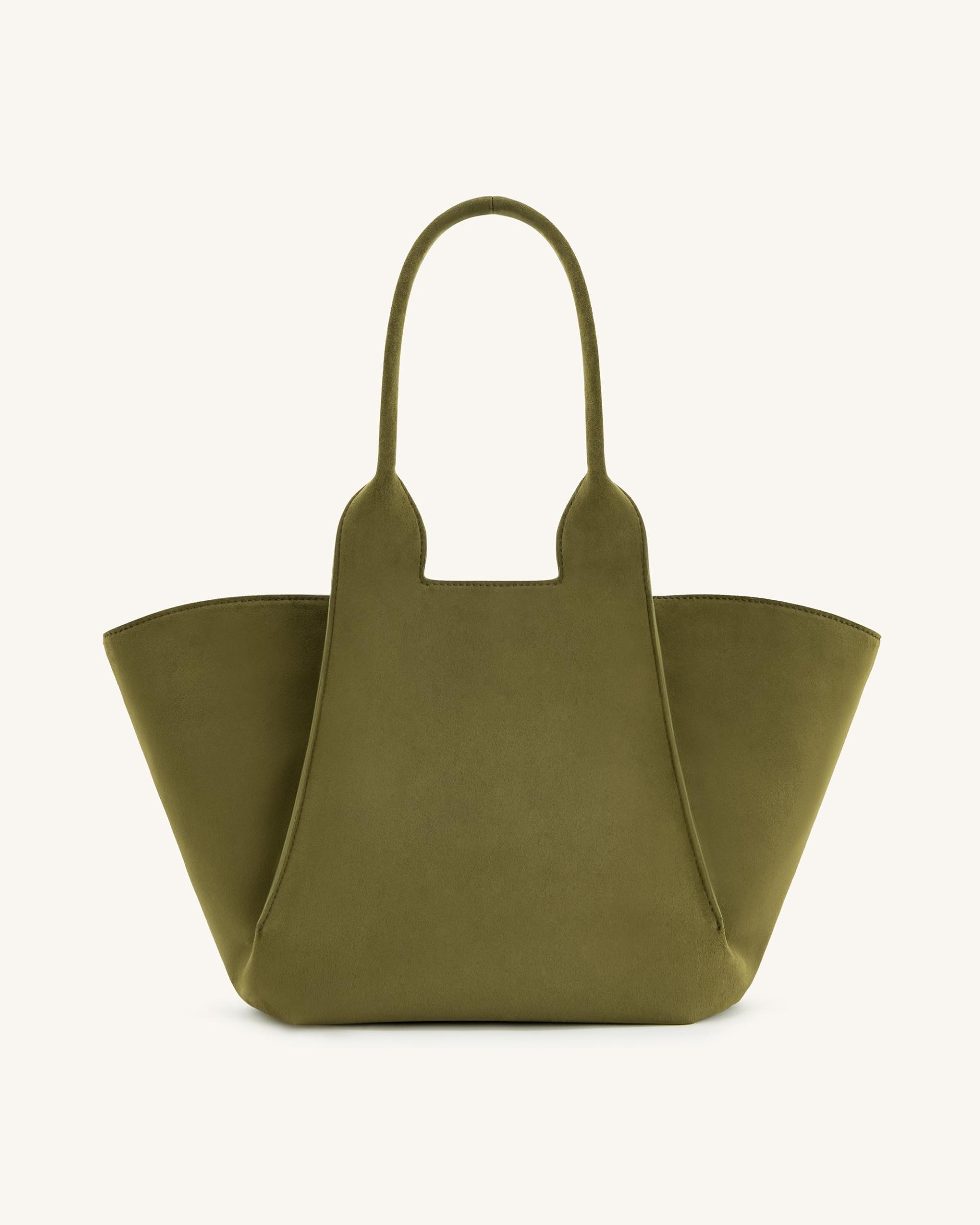 Cara Faux Suede Tote Bag - Dark Olive 3