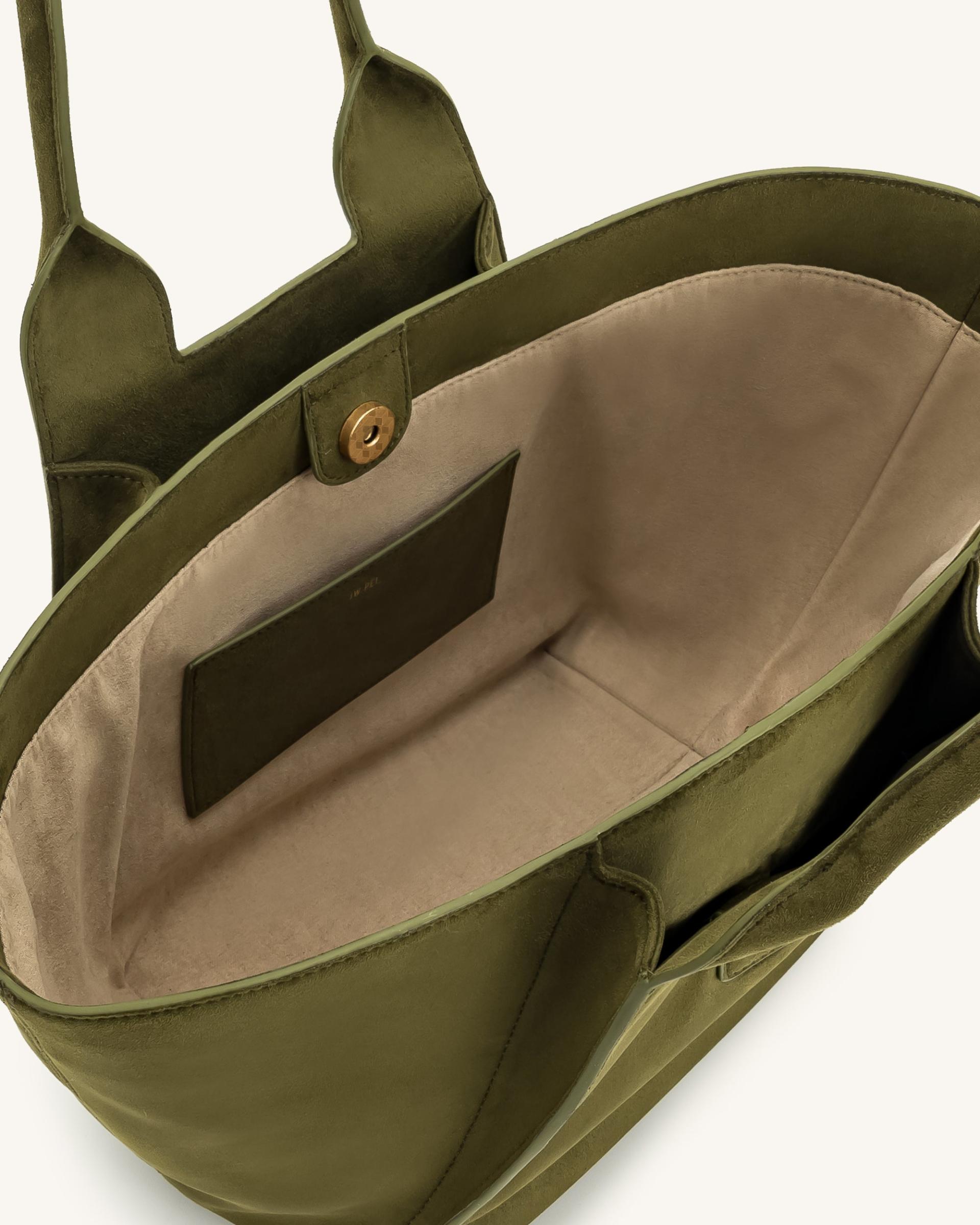 Cara Faux Suede Tote Bag - Dark Olive 4