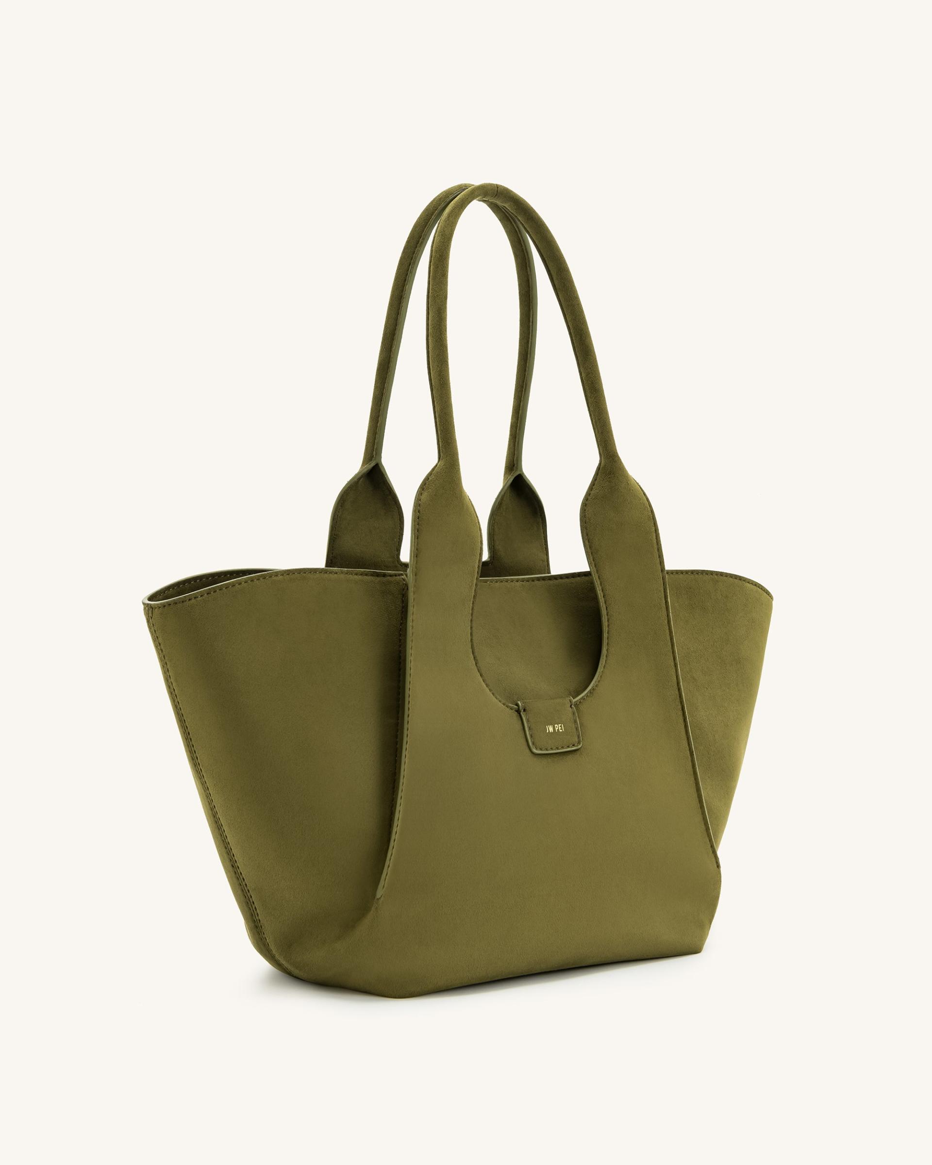 Cara Faux Suede Tote Bag - Dark Olive 2