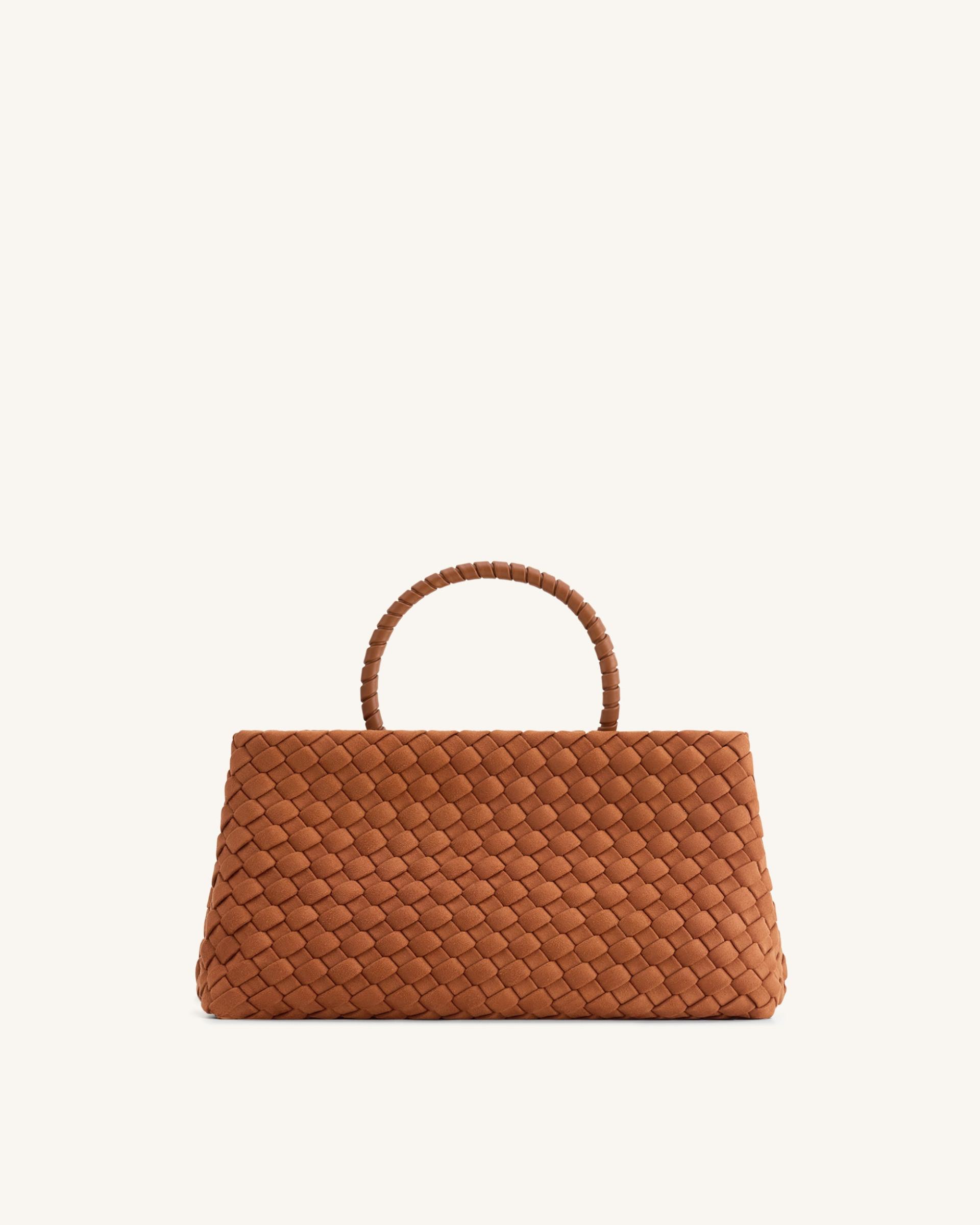 Elora Faux Suede Woven Tote Bag - Brown 3