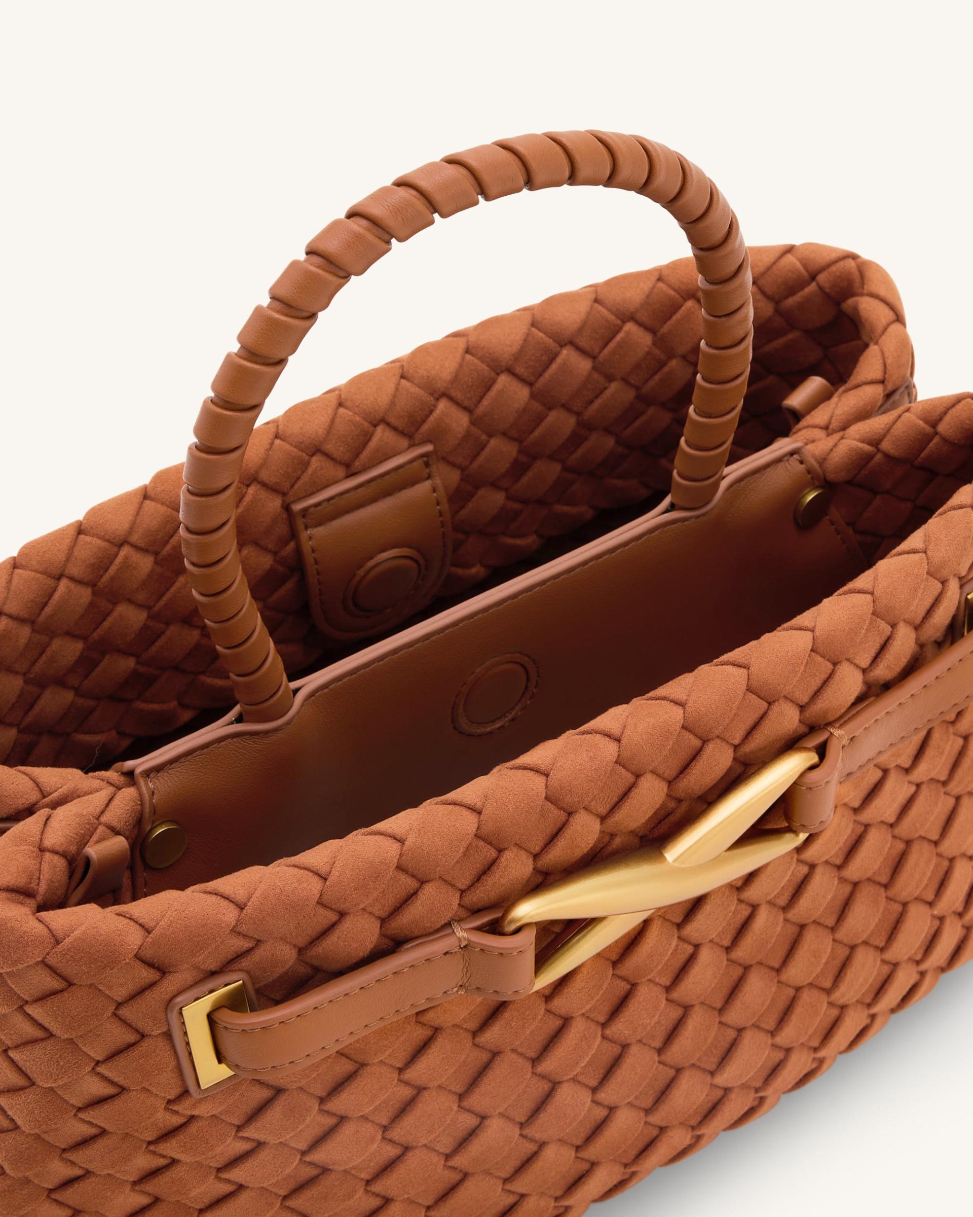 Elora Faux Suede Woven Tote Bag - Brown 4