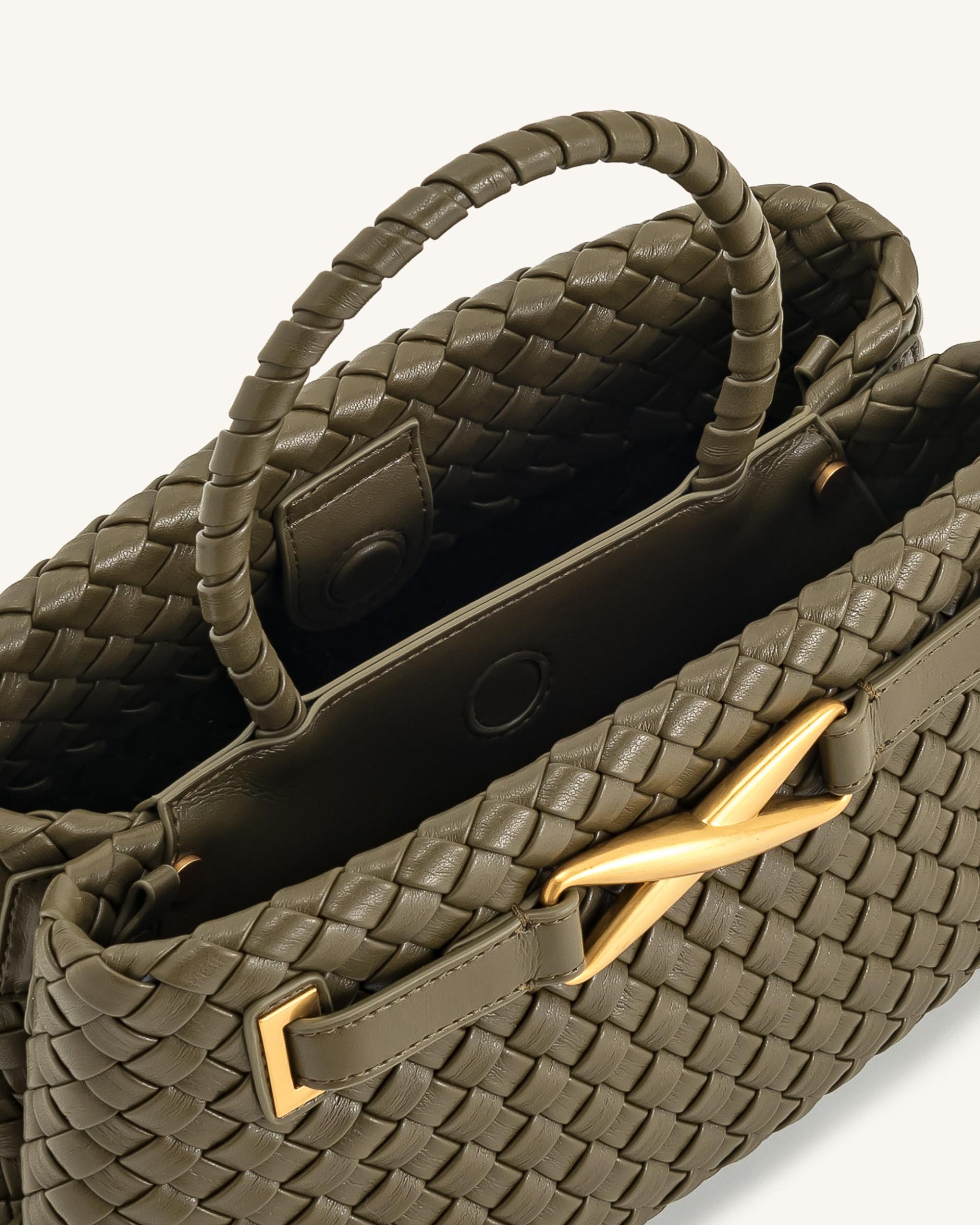 Elora Woven Tote Bag - Dark Olive 4