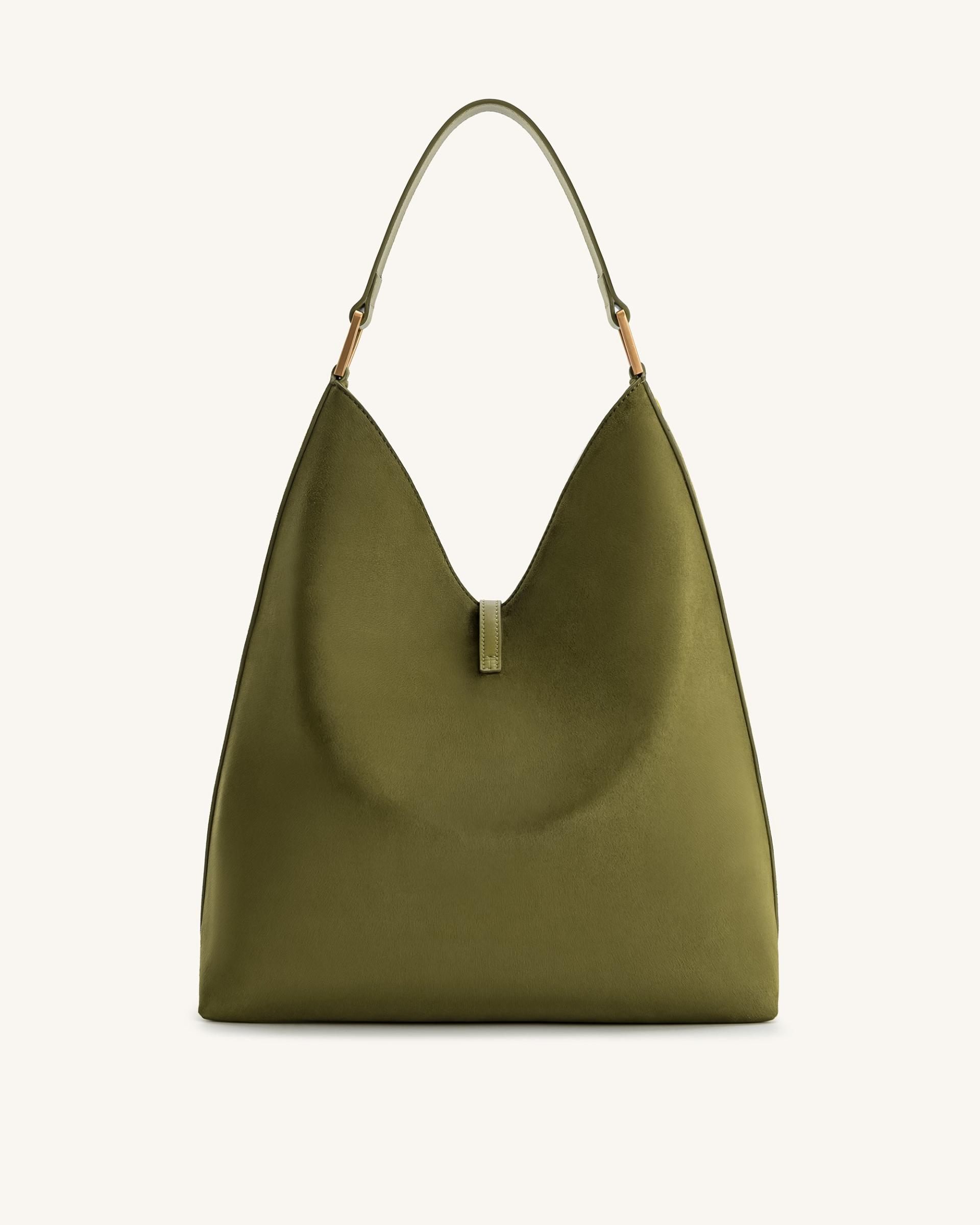 Aria Faux Suede Shoulder Bag - Dark Olive 3