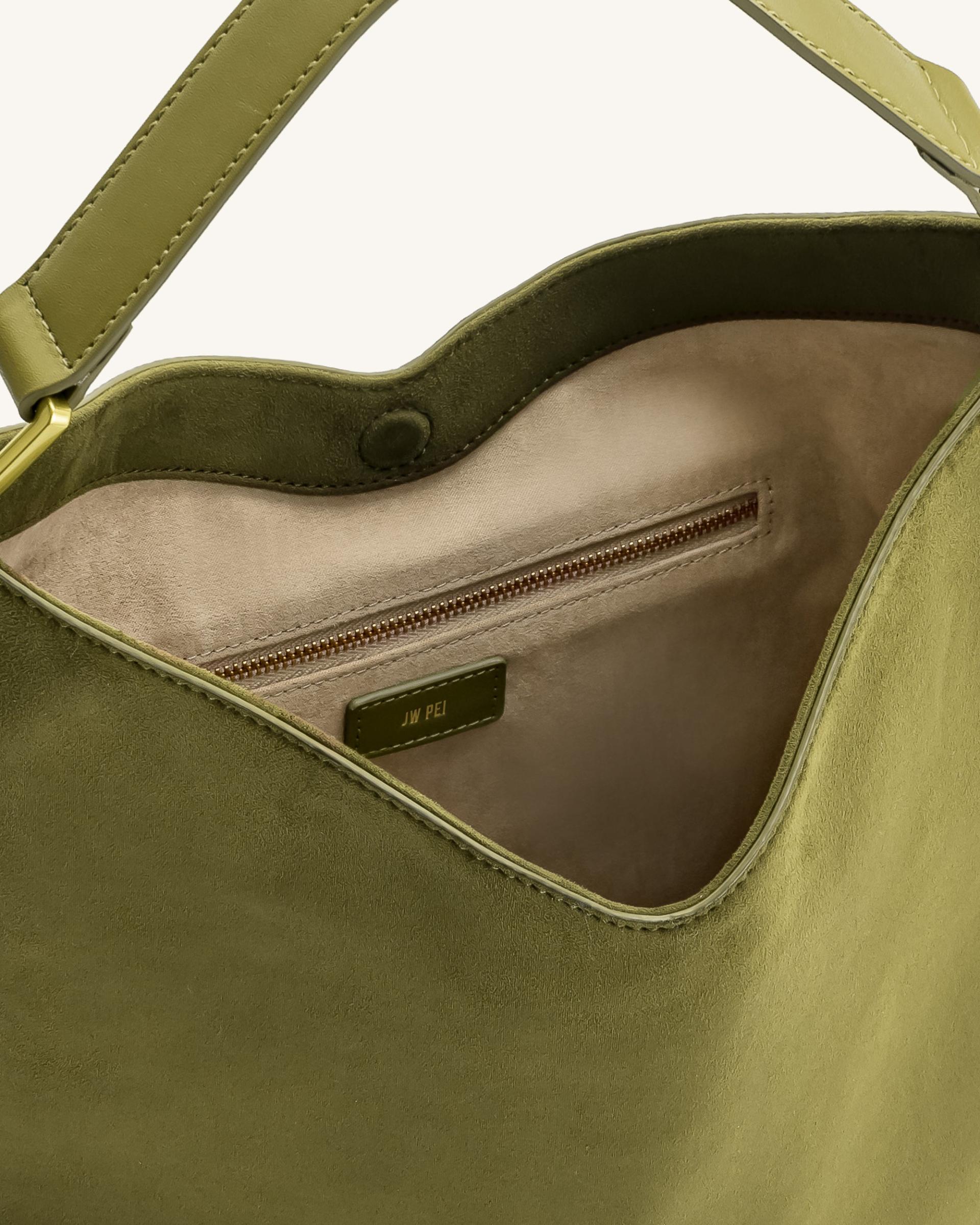 Aria Faux Suede Shoulder Bag - Dark Olive 4