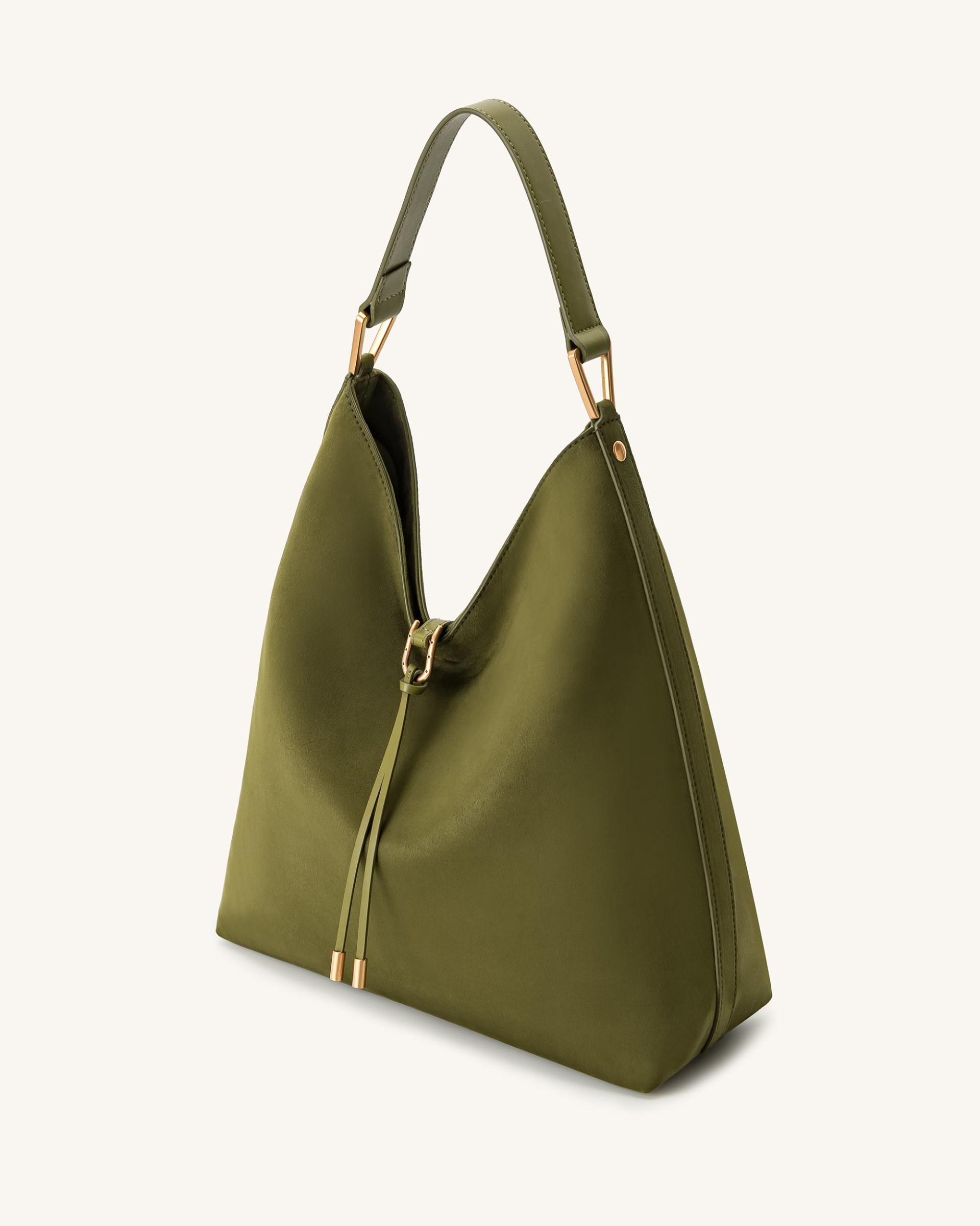 Aria Faux Suede Shoulder Bag - Dark Olive 2