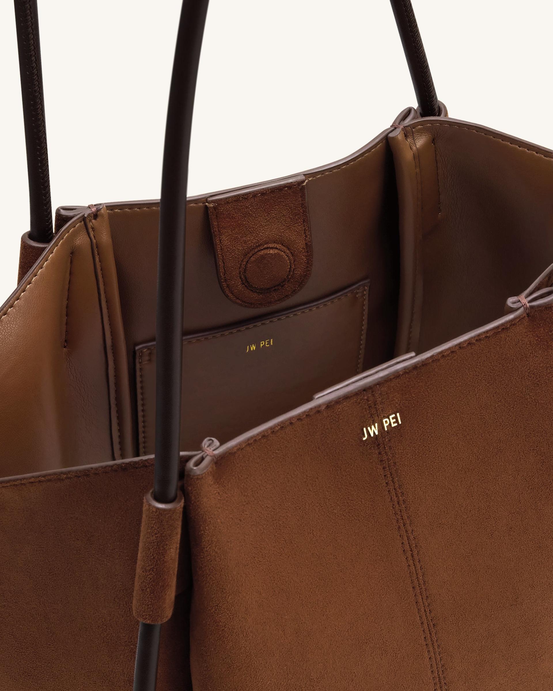 Nala Faux Suede Wide Tote Bag - Brown 4