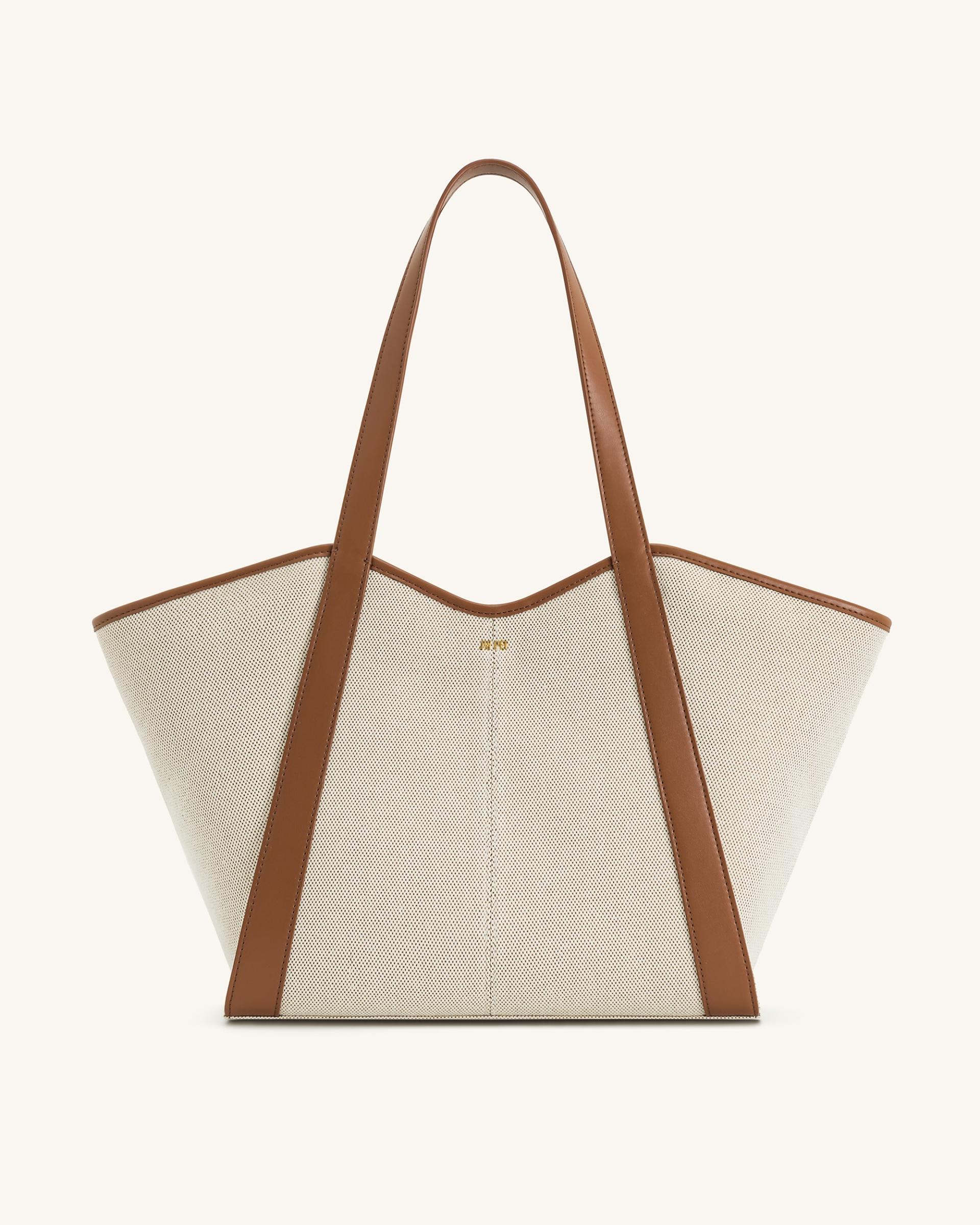 Kiana Large Capacity Tote Bag - Brown Canvas