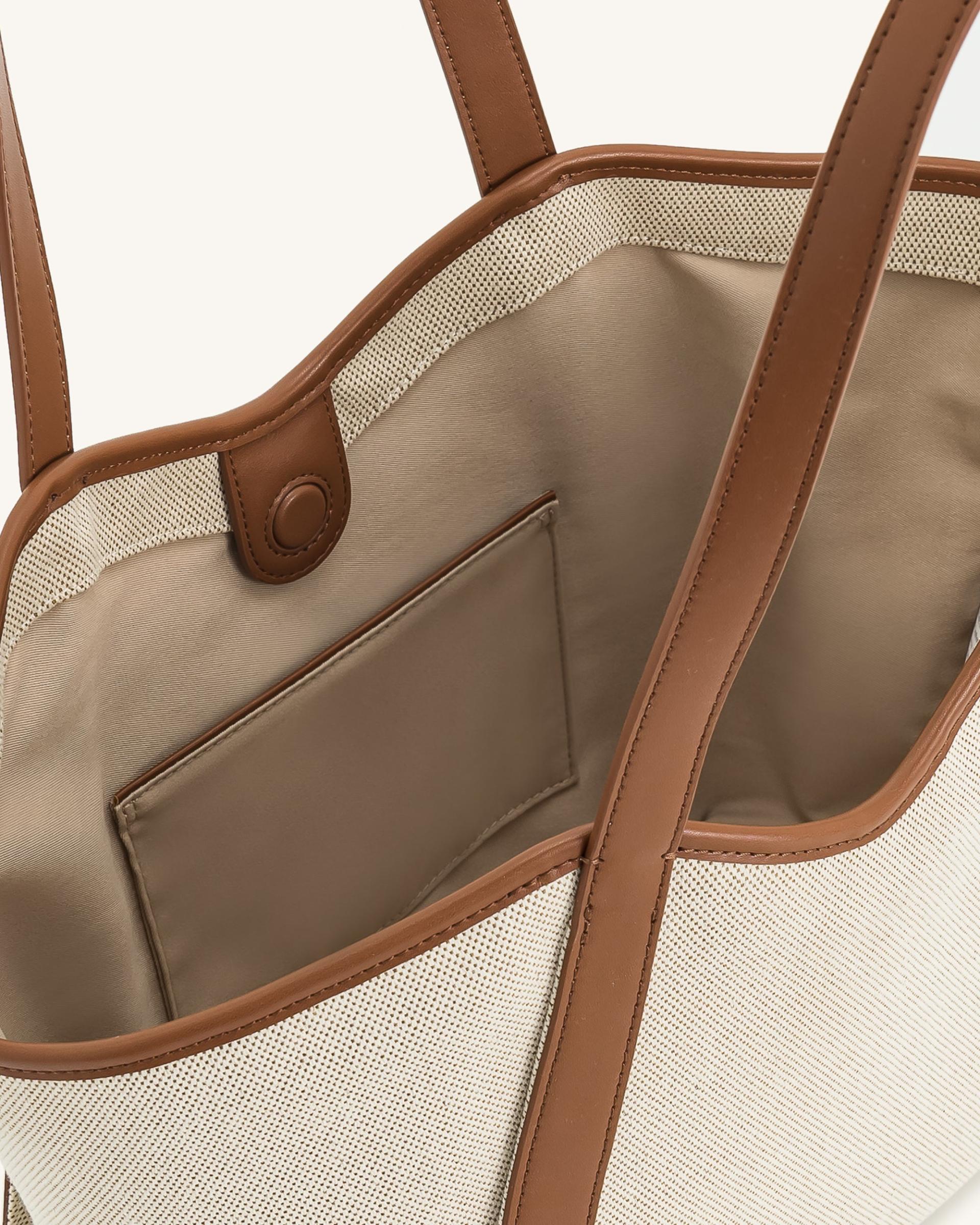 Kiana Large Capacity Tote Bag - Brown Canvas 4