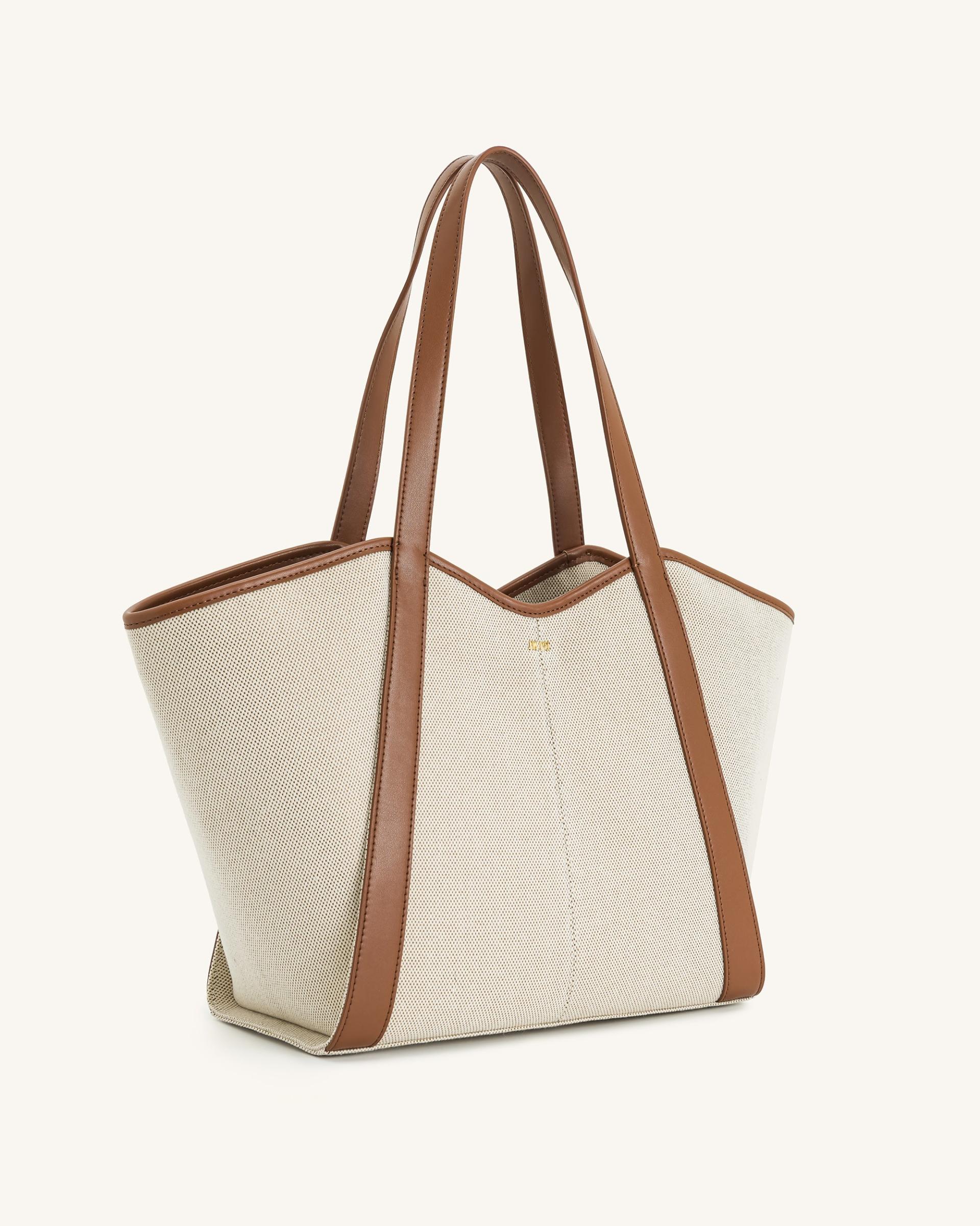 Kiana Large Capacity Tote Bag - Brown Canvas 2