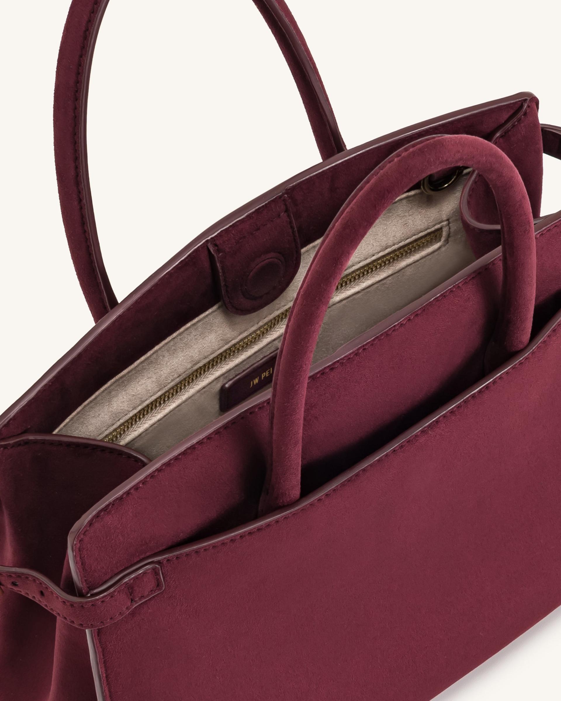 Saige Faux Suede Tote Bag - Burgundy 4