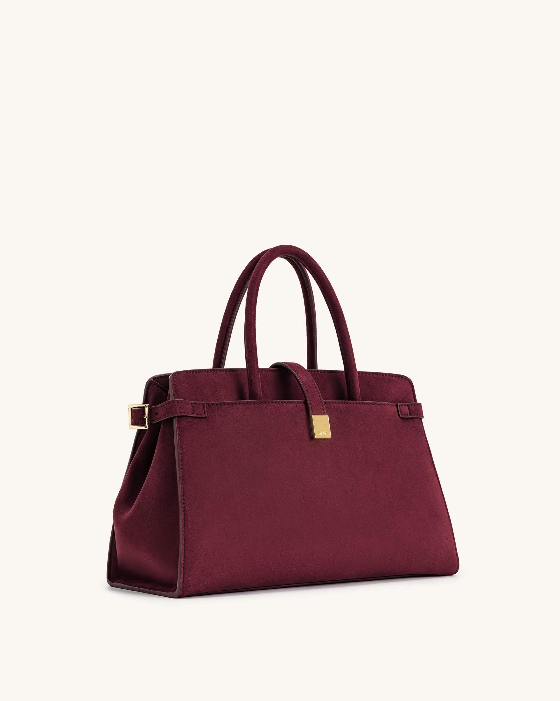 Saige Faux Suede Tote Bag - Burgundy 2