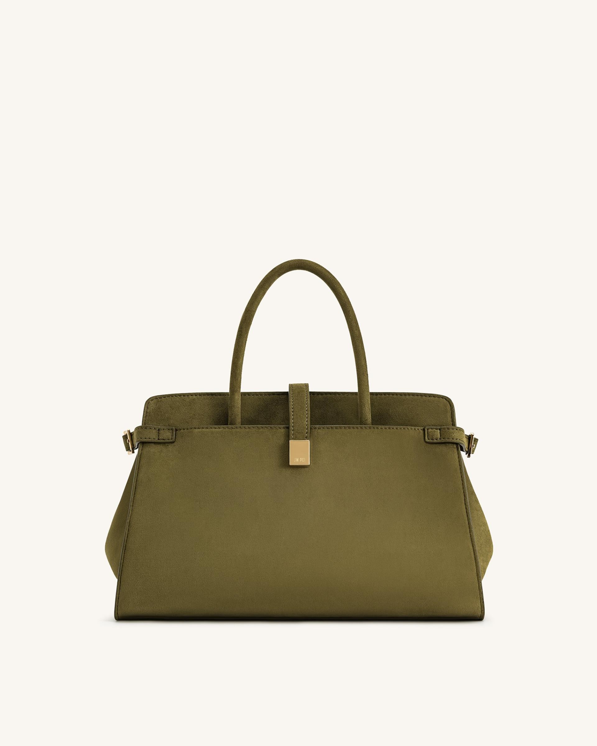 Saige Faux Suede Tote Bag - Olive Green