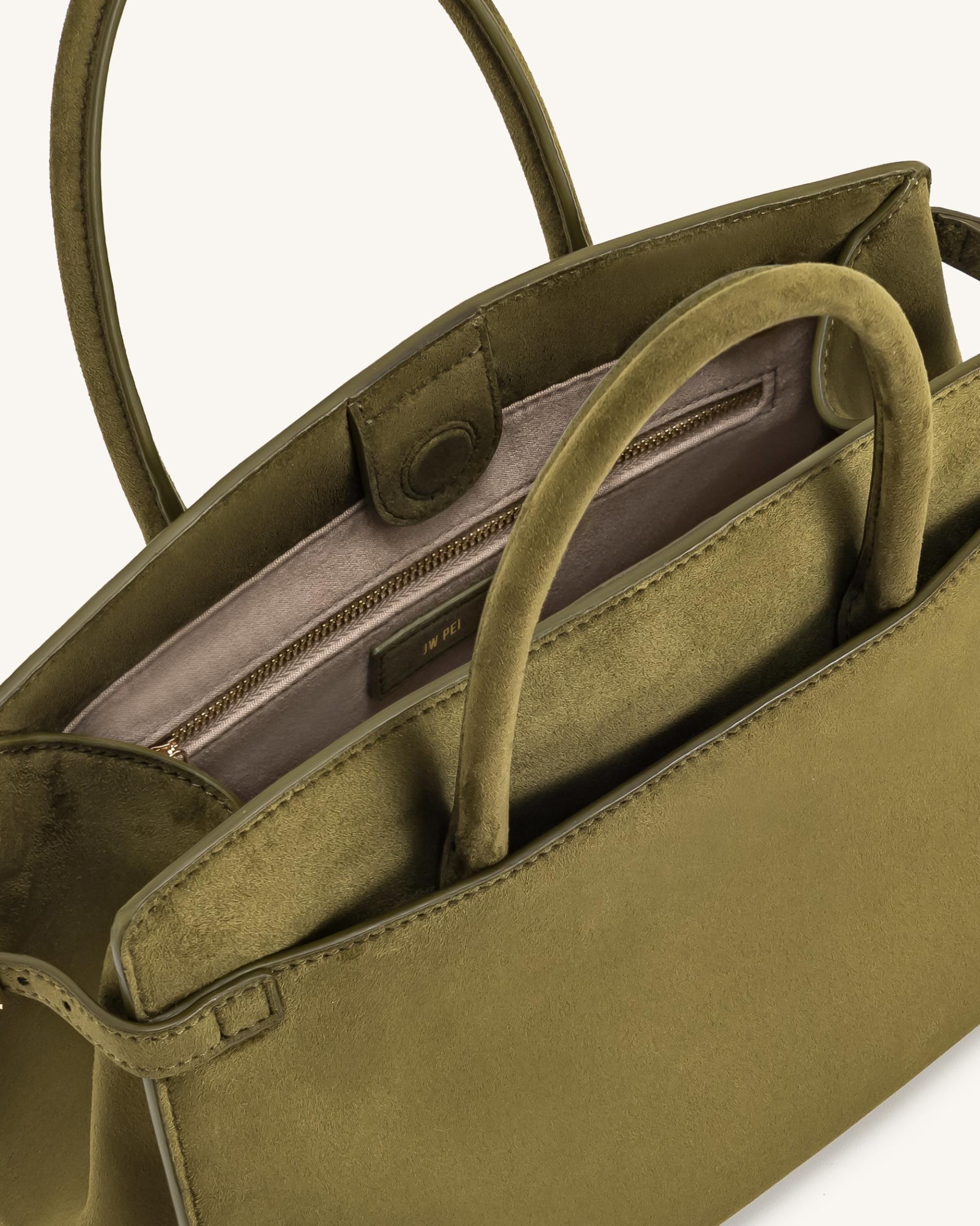 Saige Faux Suede Tote Bag - Olive Green 4