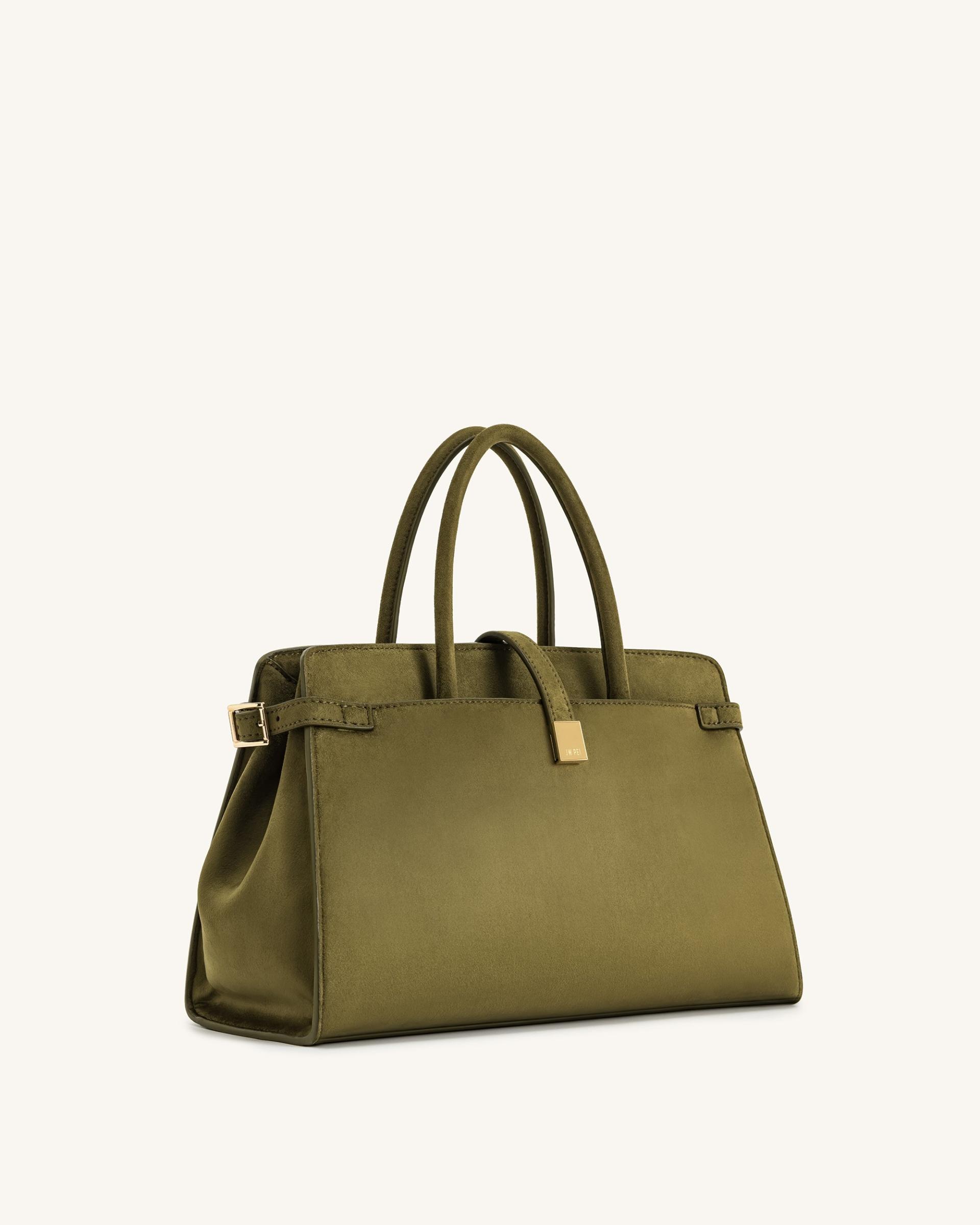Saige Faux Suede Tote Bag - Olive Green 2