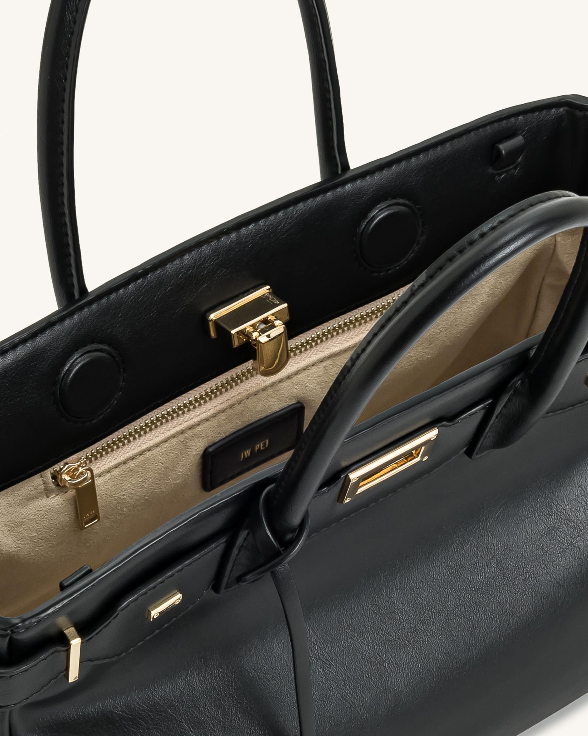 Ziva Metal Lock Decoration Tote Bag - Black 4