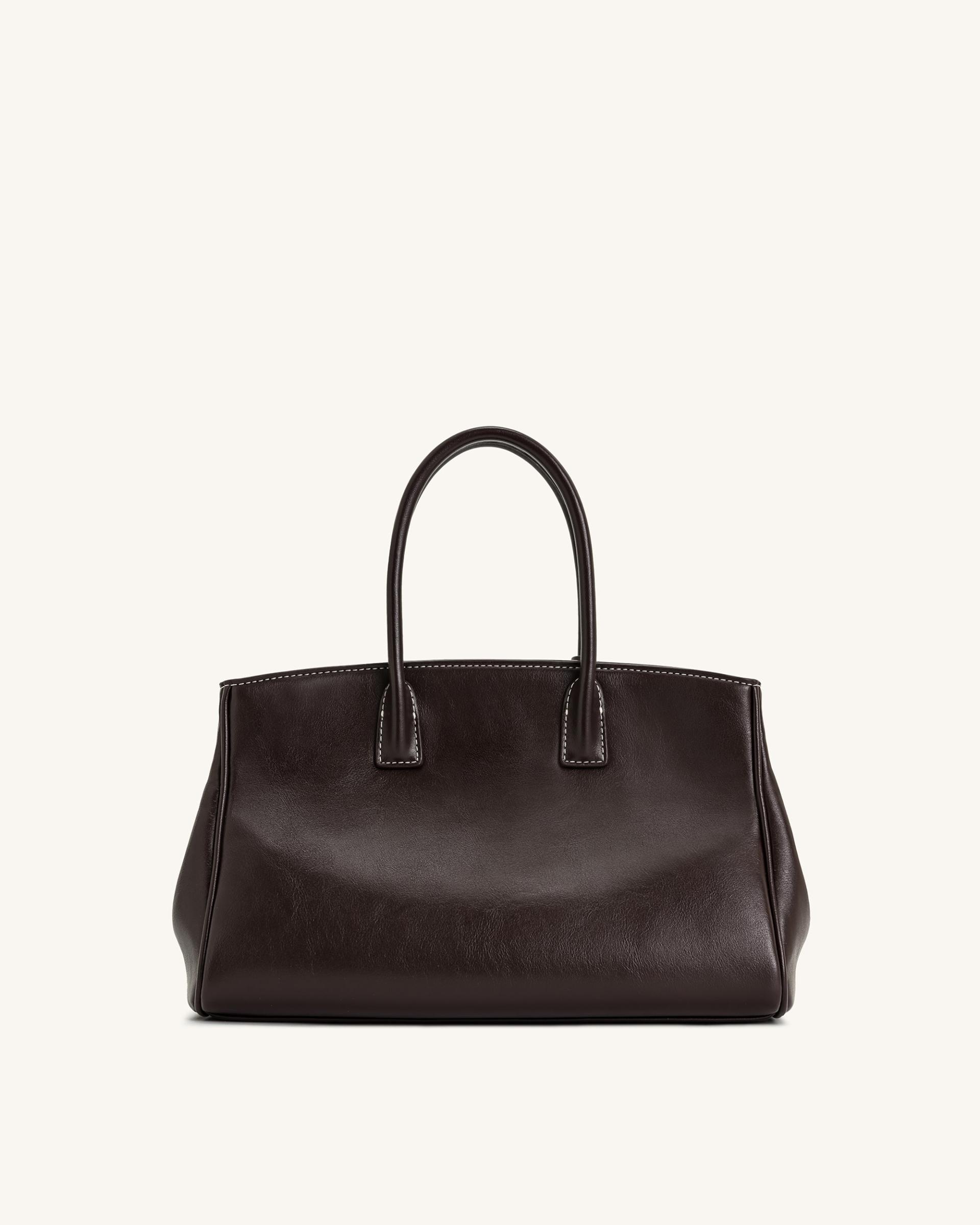 Ziva Metal Lock Decoration Tote Bag - Dark Brown 3