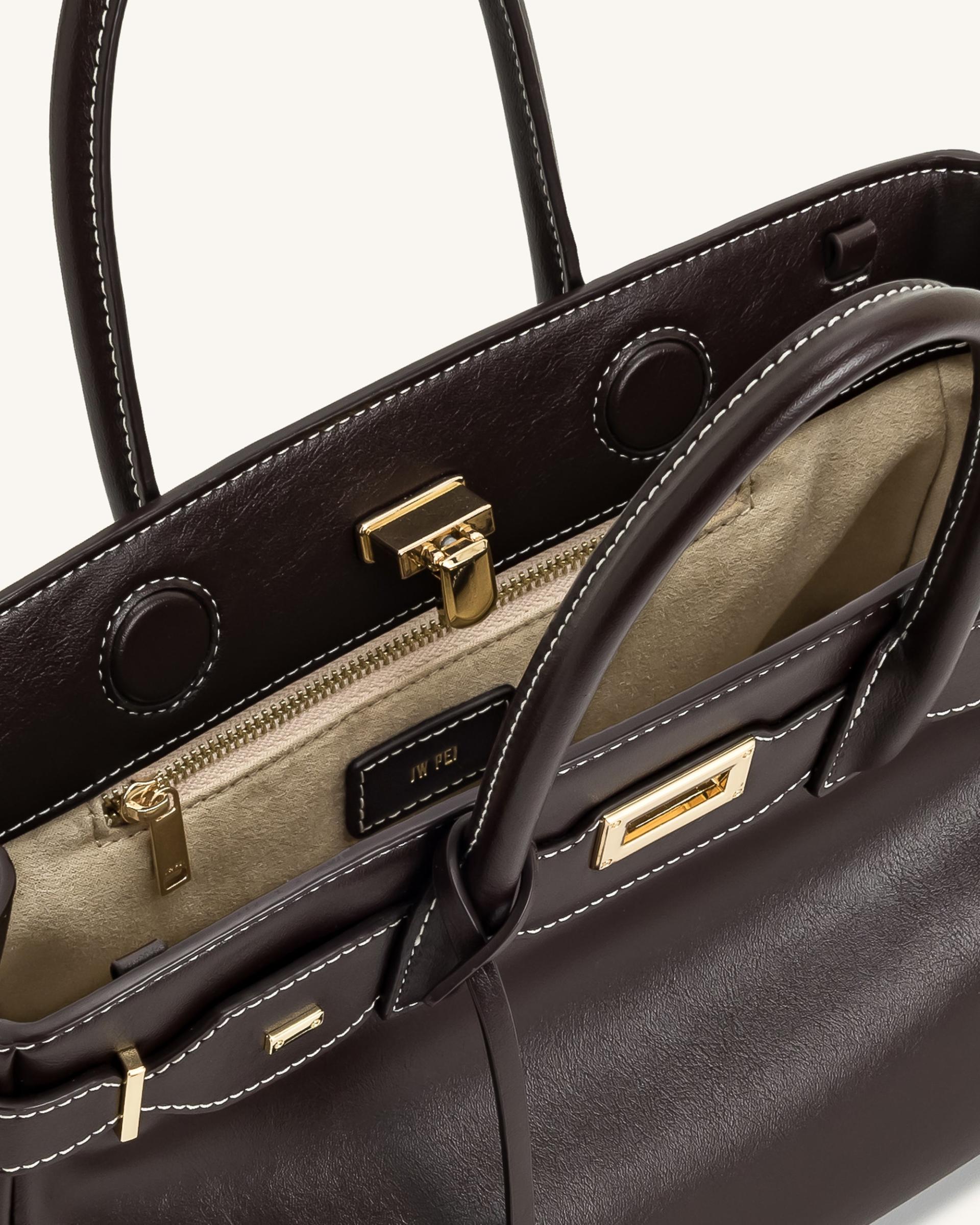 Ziva Metal Lock Decoration Tote Bag - Dark Brown 4