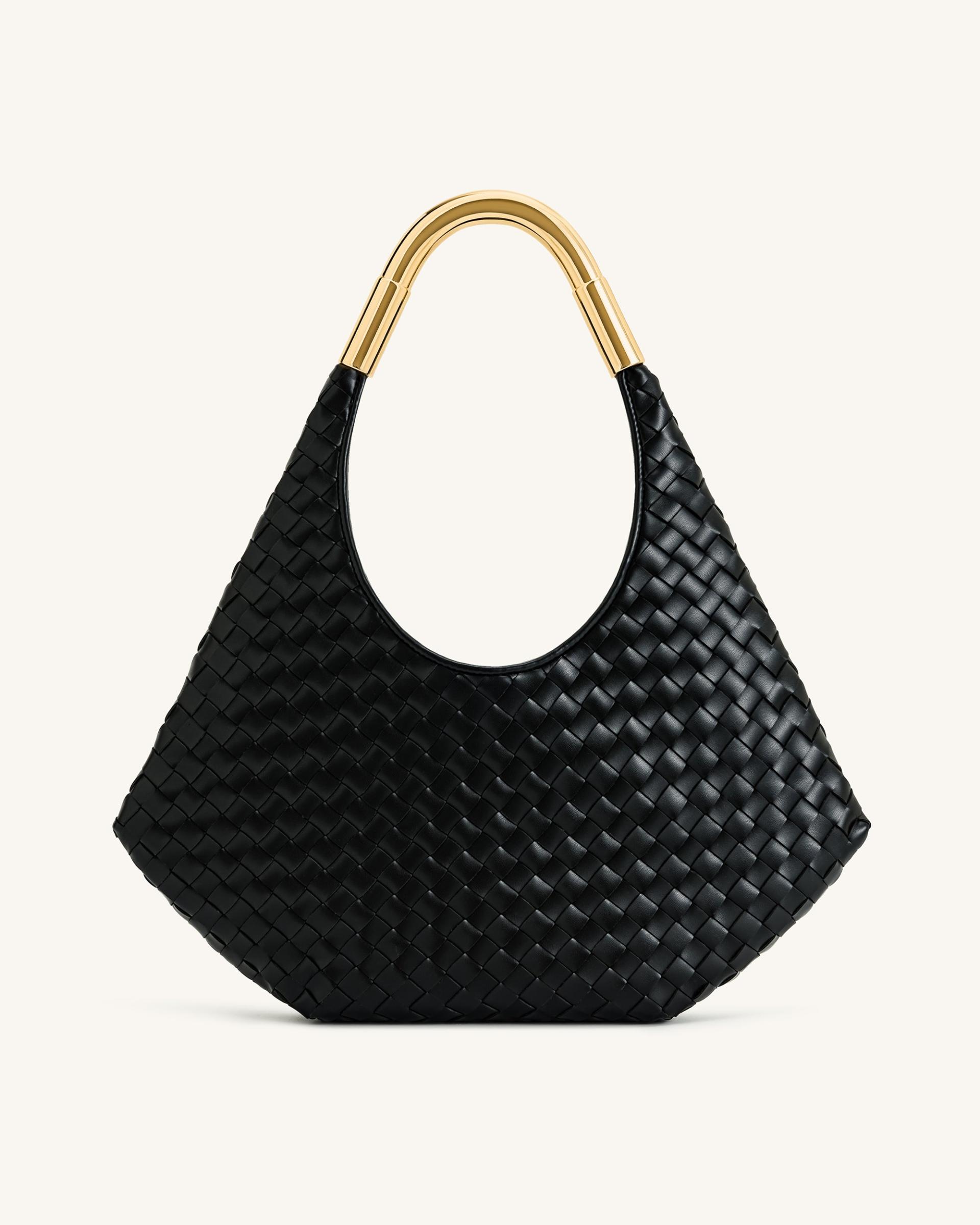 Olivia Hand-Woven Metal Handle Hobo Bag - Black