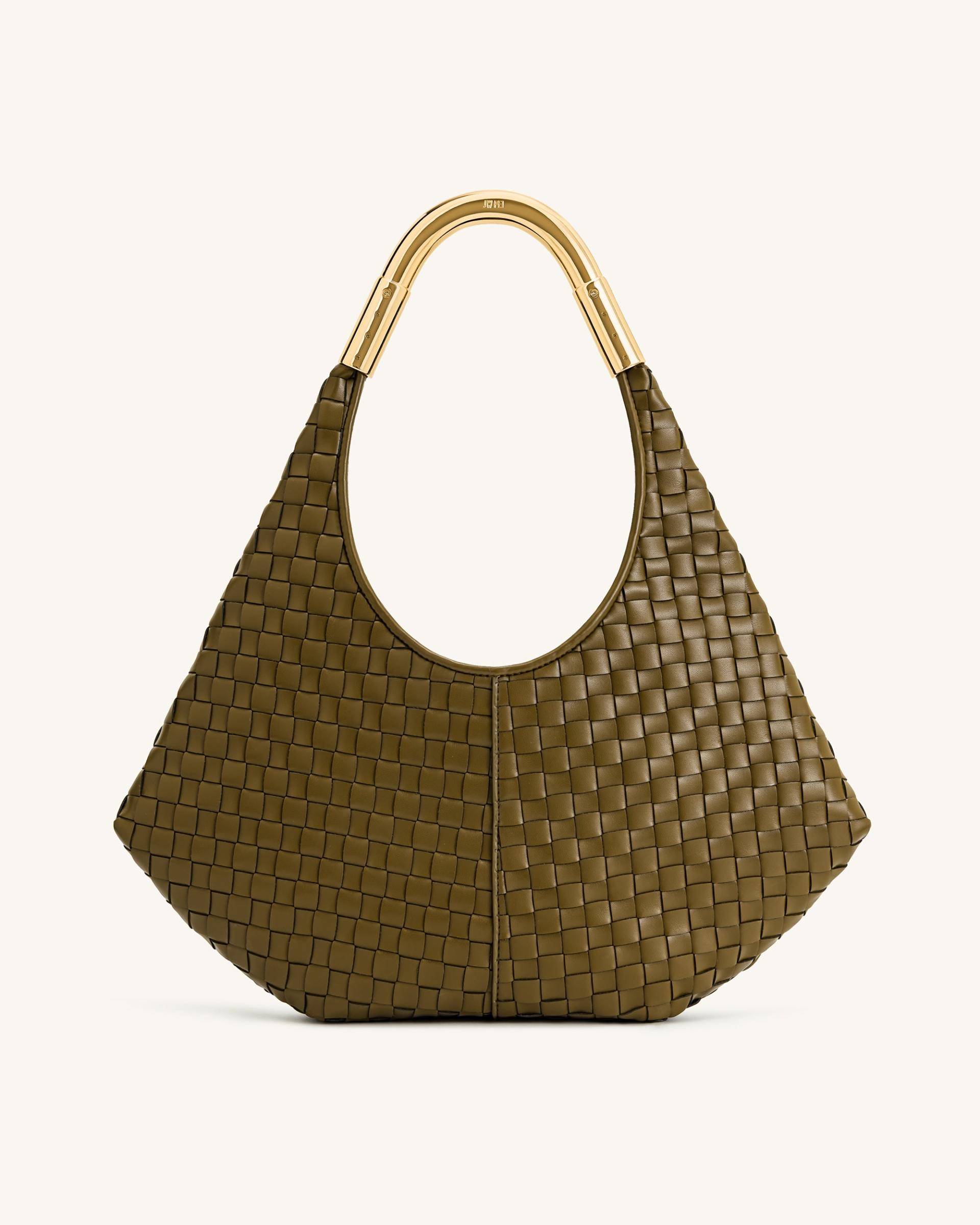 Olivia Hand-Woven Metal Handle Hobo Bag - Olive Green 3