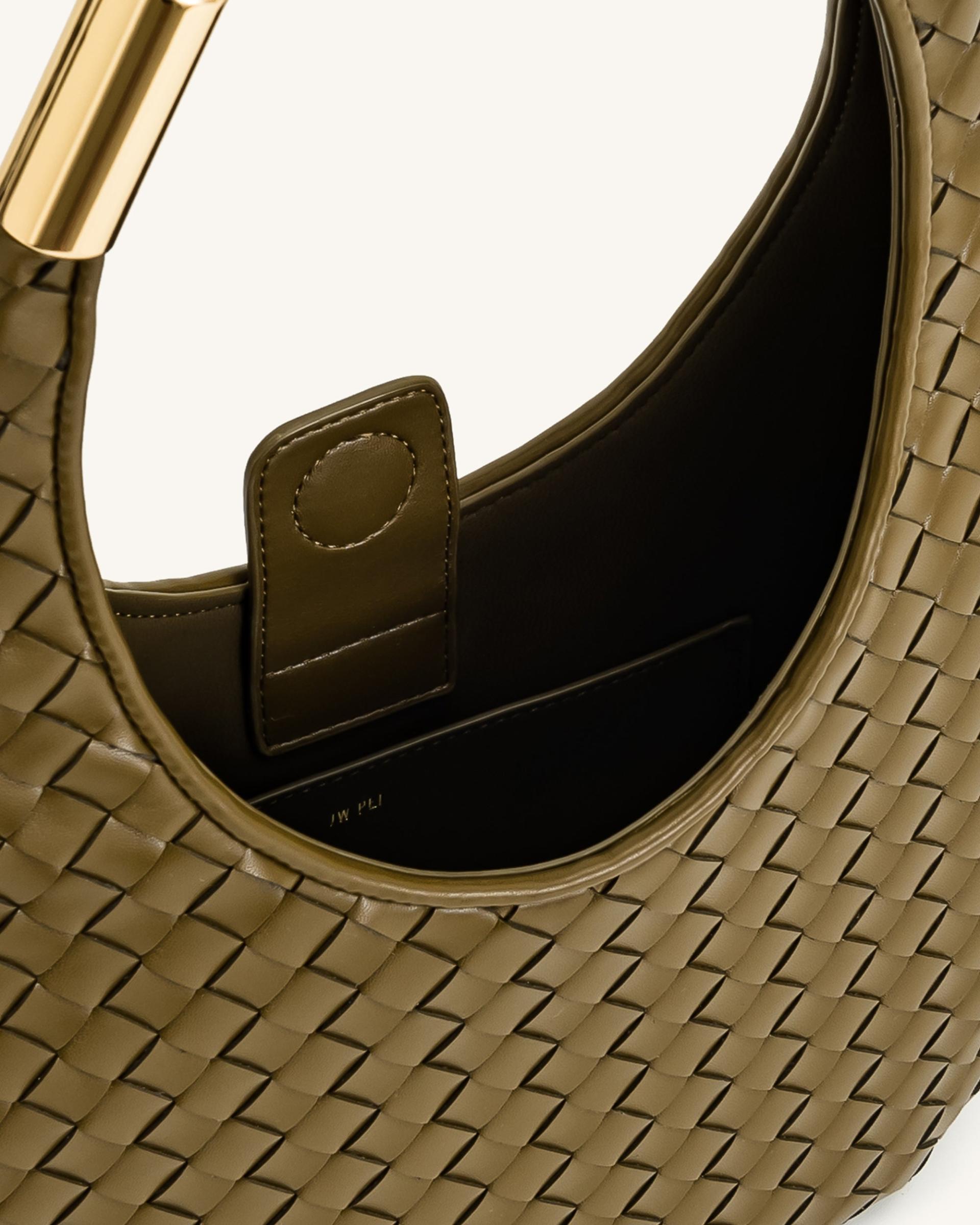 Olivia Hand-Woven Metal Handle Hobo Bag - Olive Green 4