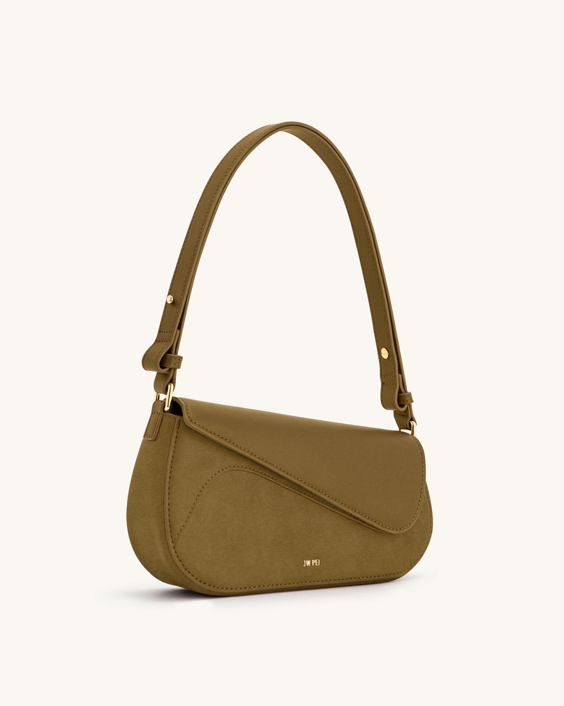 Addisyn Faux Suede Panel Shoulder Bag - Olive 2