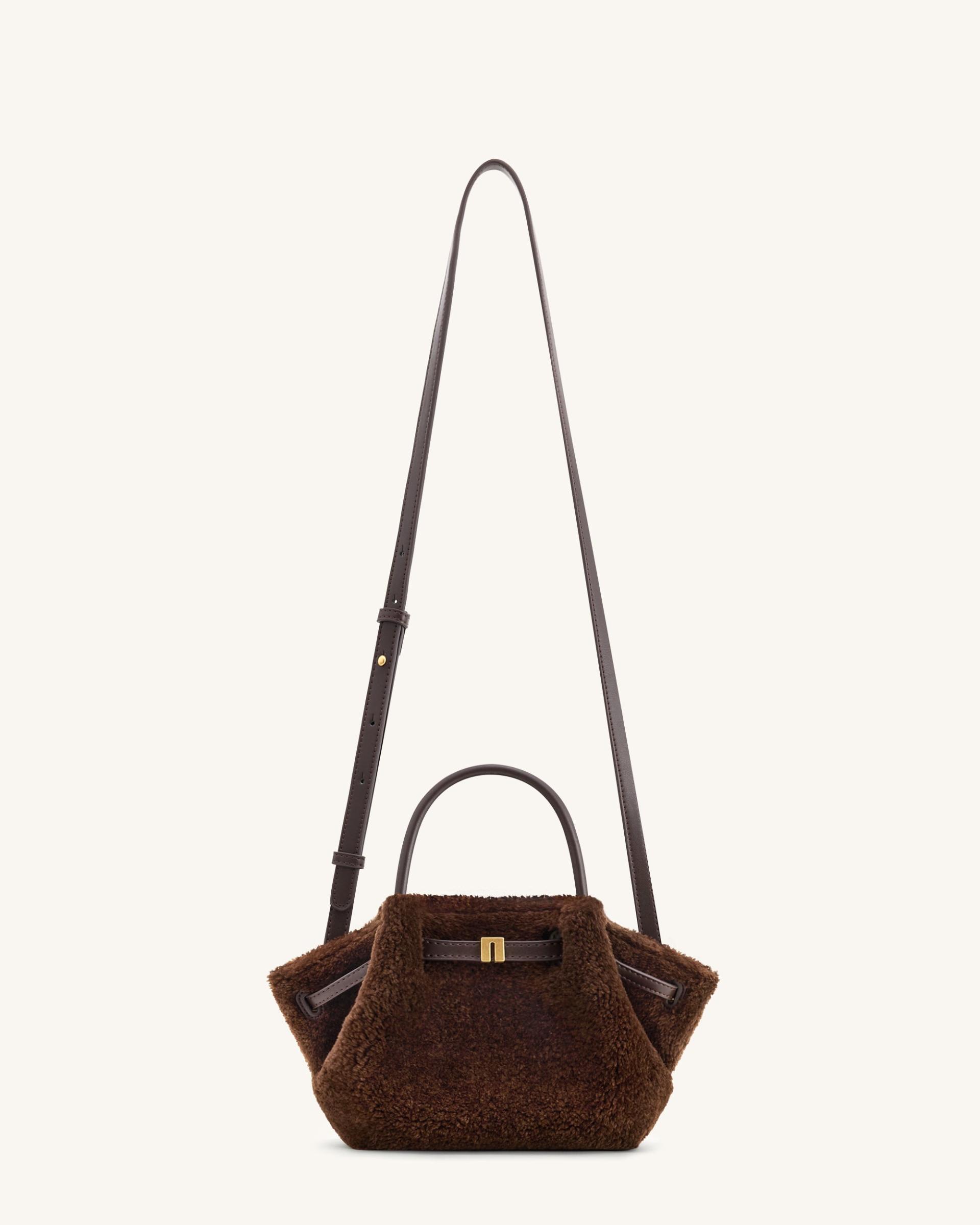 Hana Mini Faux Fur Tote Bag - Dark Brown 2