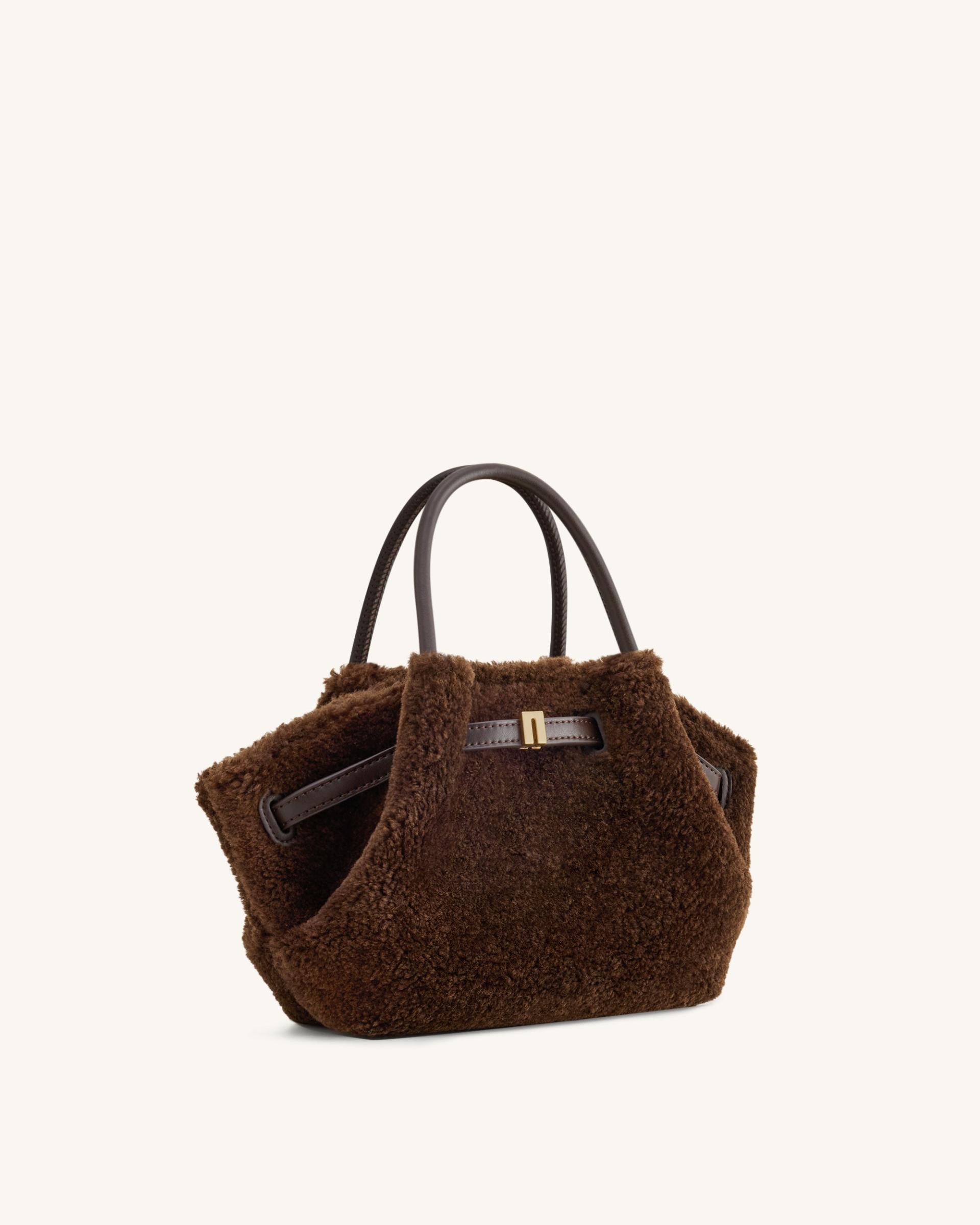 Hana Mini Faux Fur Tote Bag - Dark Brown 3