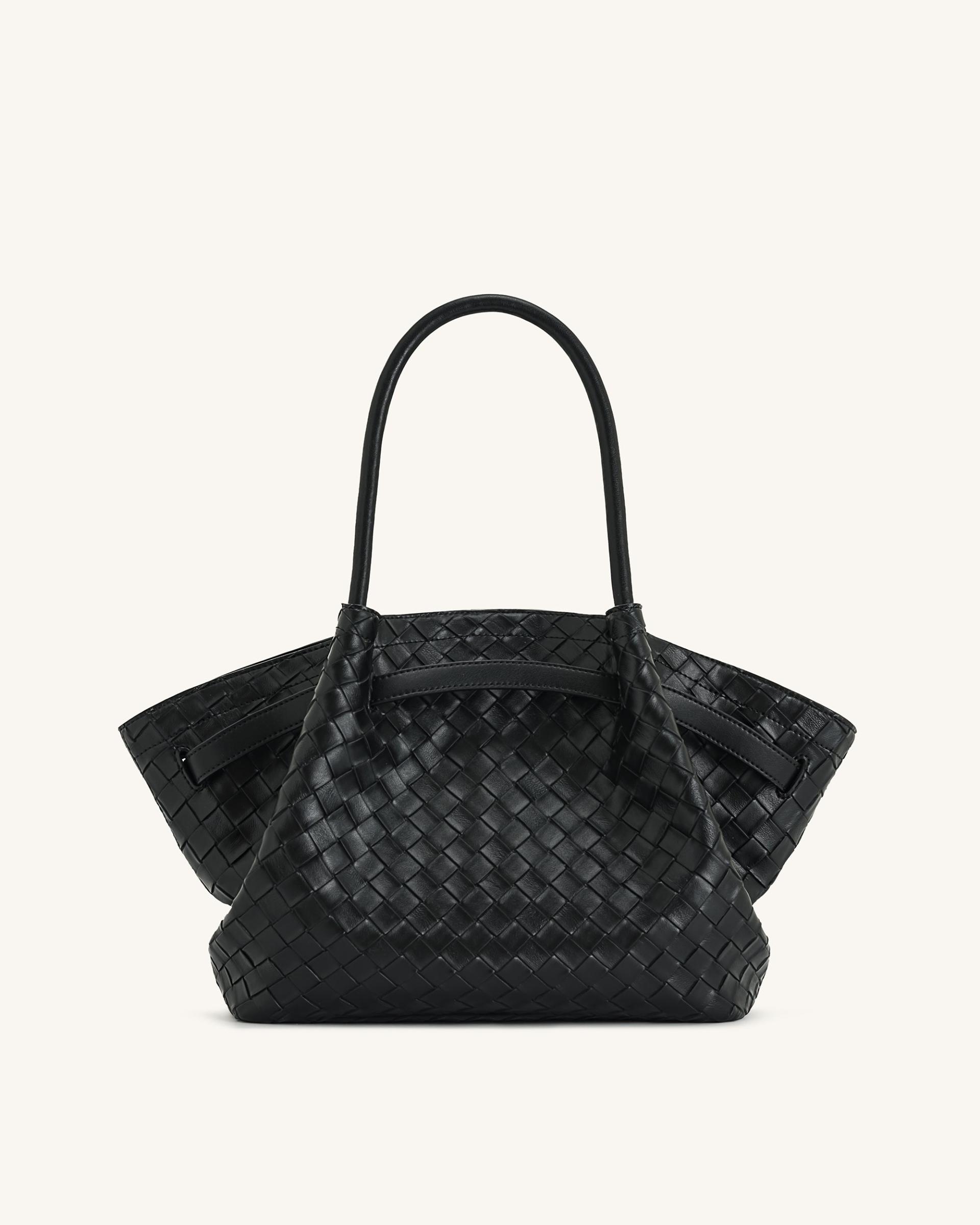 Hana Medium Weave Texture Tote Bag - Black 4