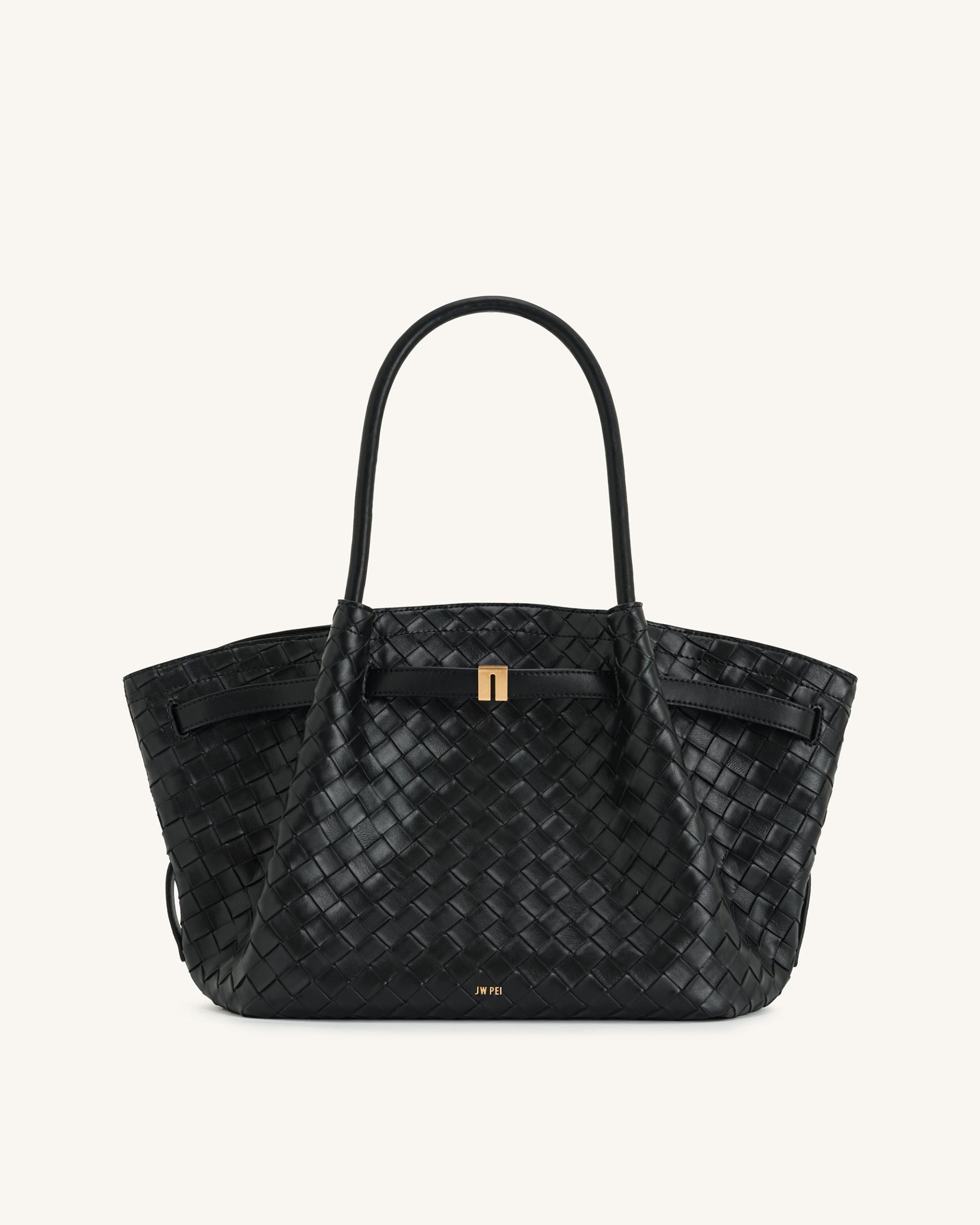 Hana Medium Weave Texture Tote Bag - Black 2