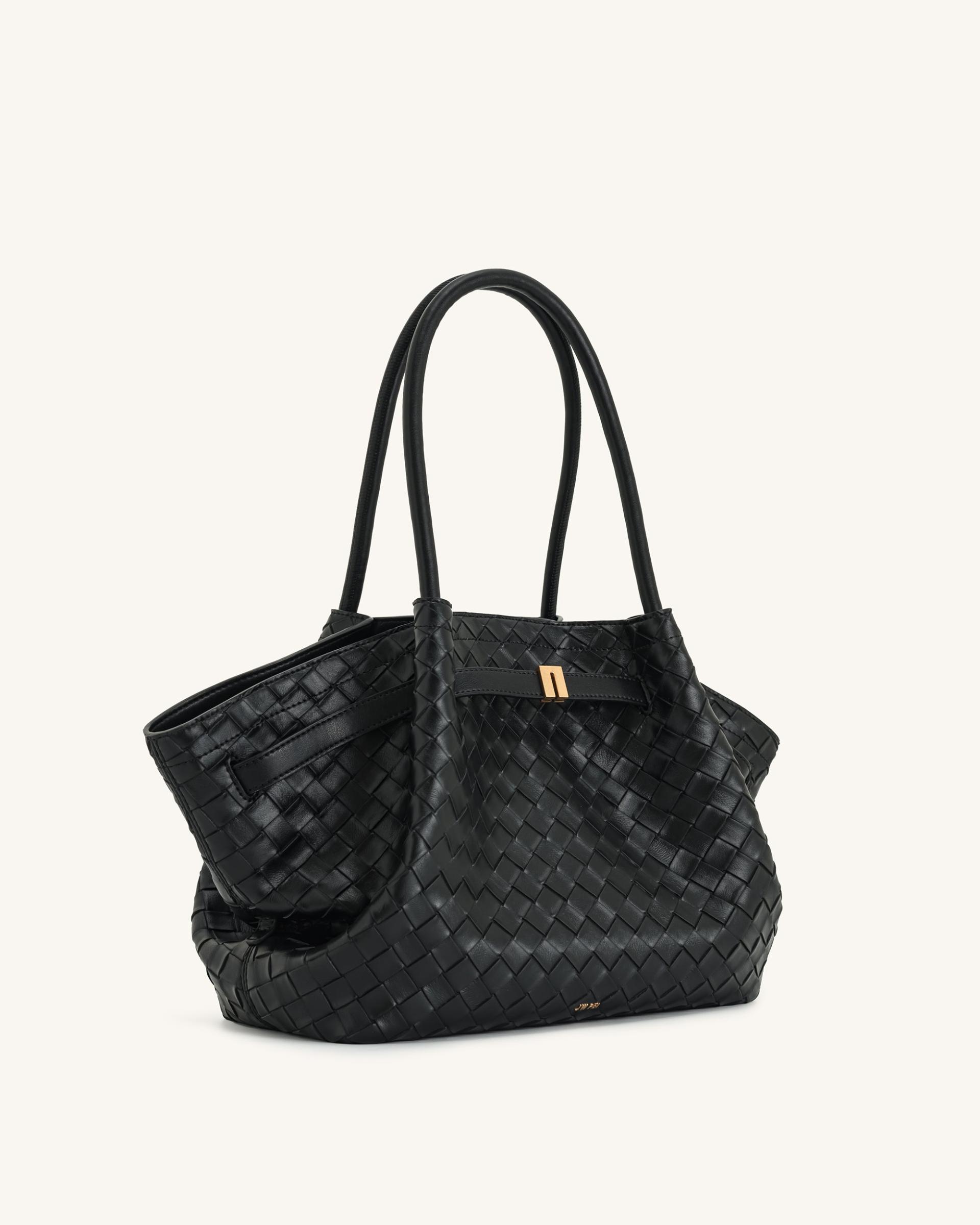 Hana Medium Weave Texture Tote Bag - Black 3