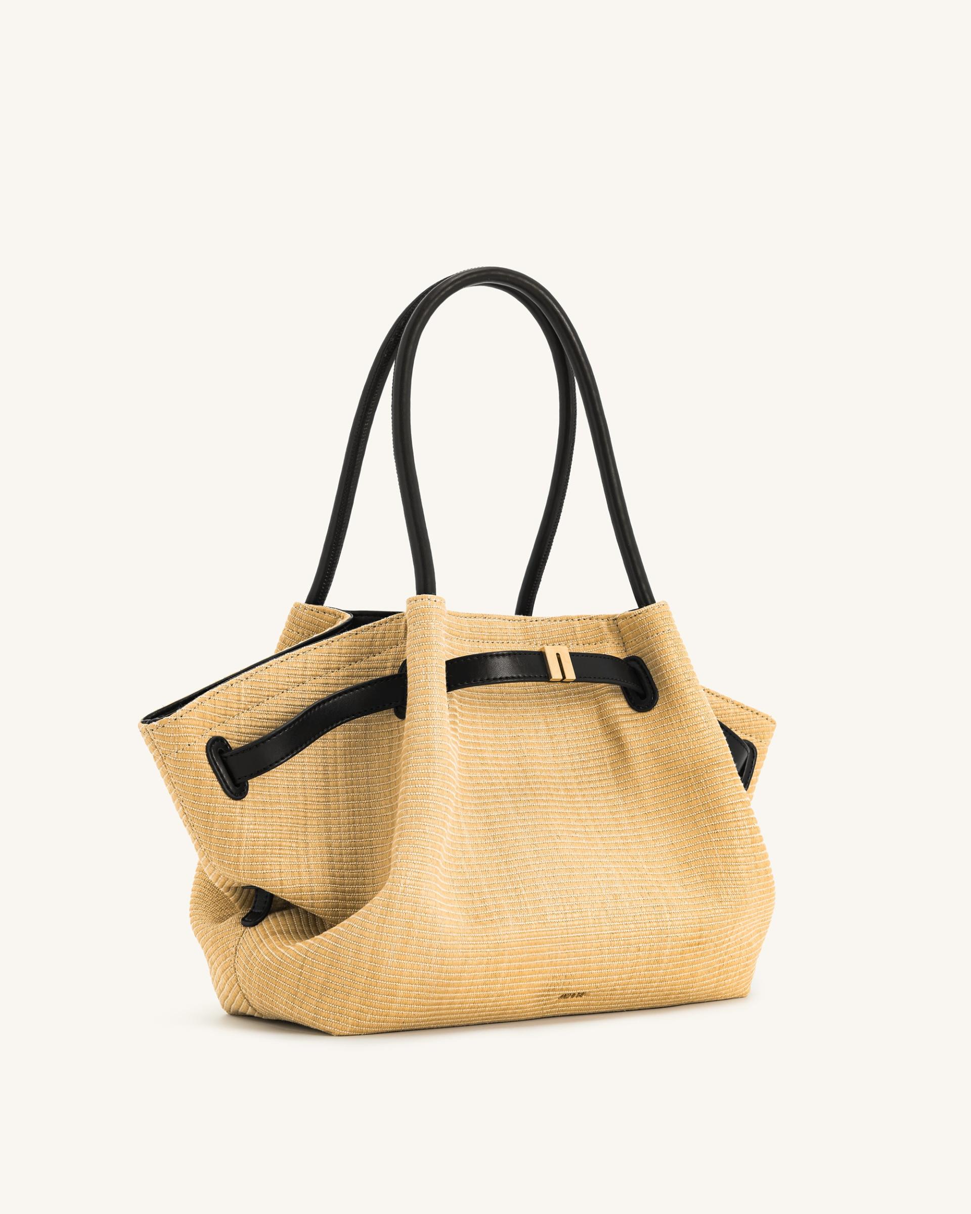 Hana  Medium Faux Straw Tote Bag - Brown Straw 3