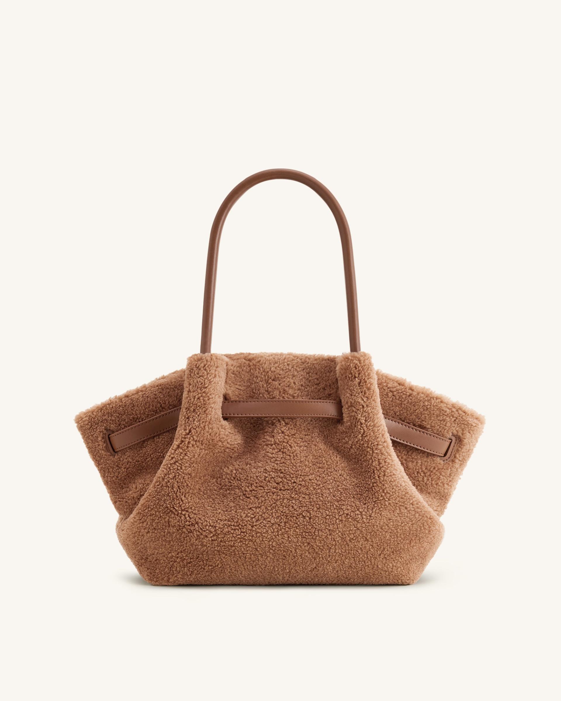 Hana Medium Faux Fur Tote Bag - Coffee Brown 4