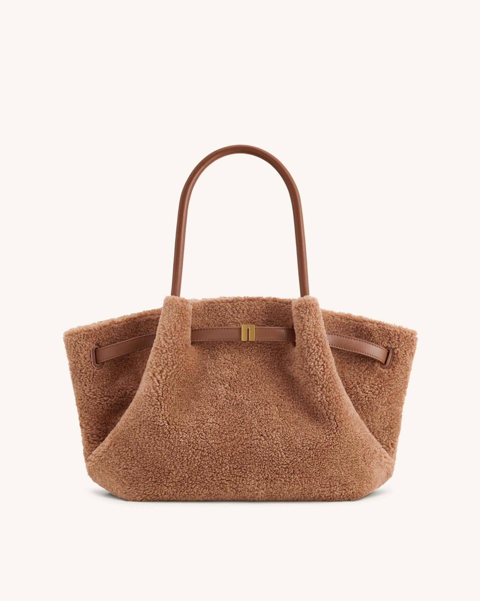 Hana Medium Faux Fur Tote Bag - Coffee Brown 2